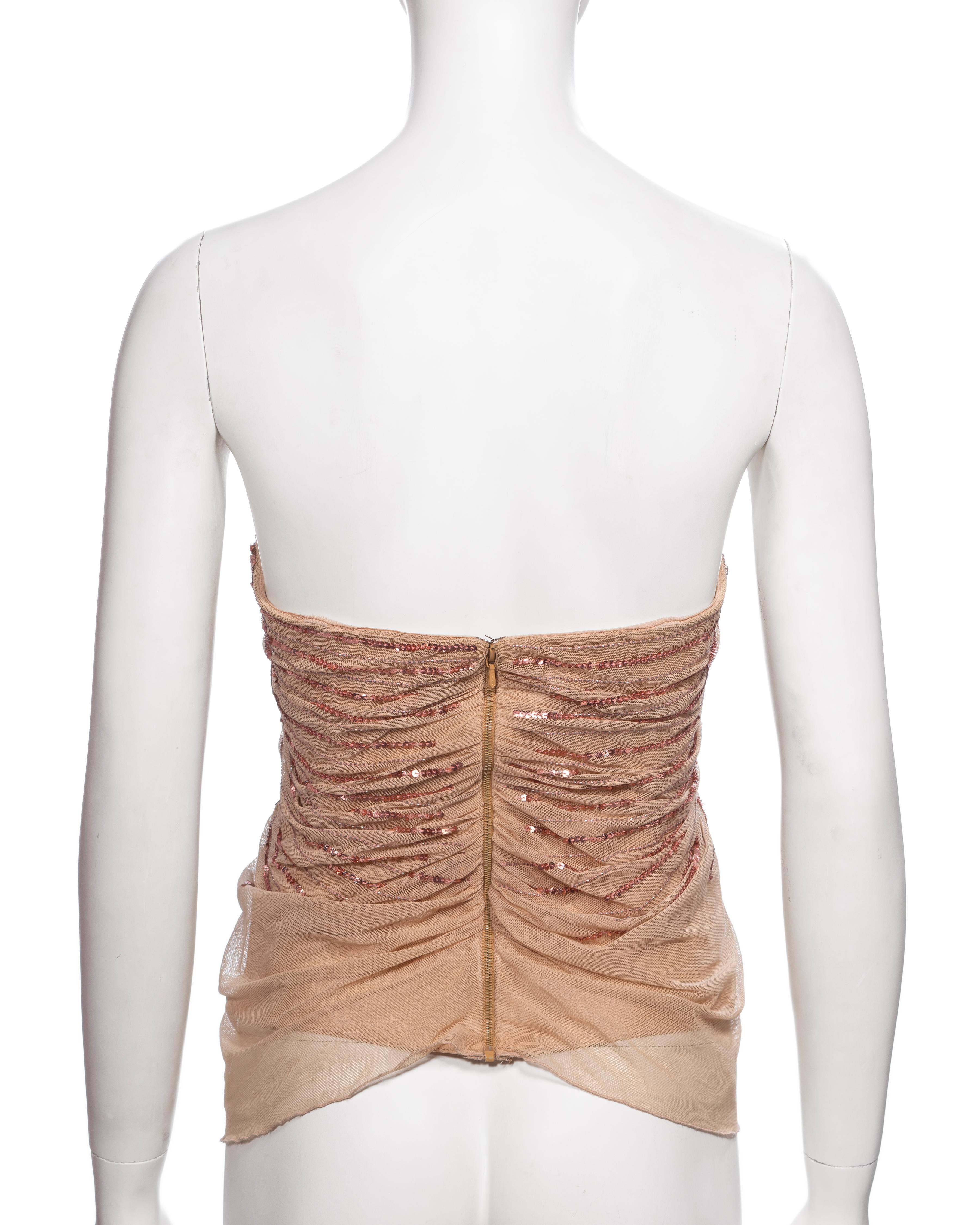 Christian Dior by John Galliano Nude Smocked Mesh and Sequin Corset Top, FW 2005 For Sale 10