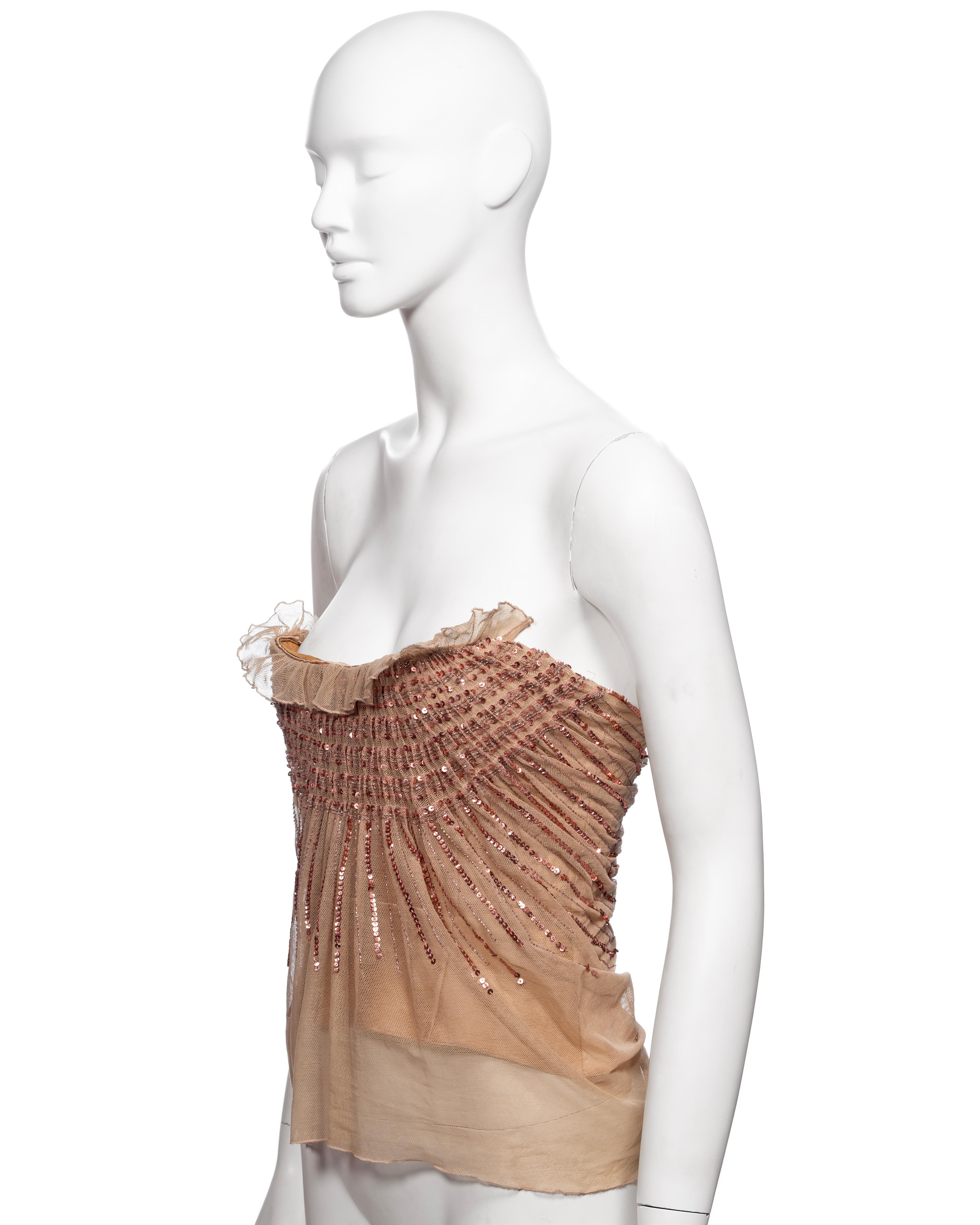 Christian Dior by John Galliano Nude Smocked Mesh and Sequin Corset Top, FW 2005 For Sale 12