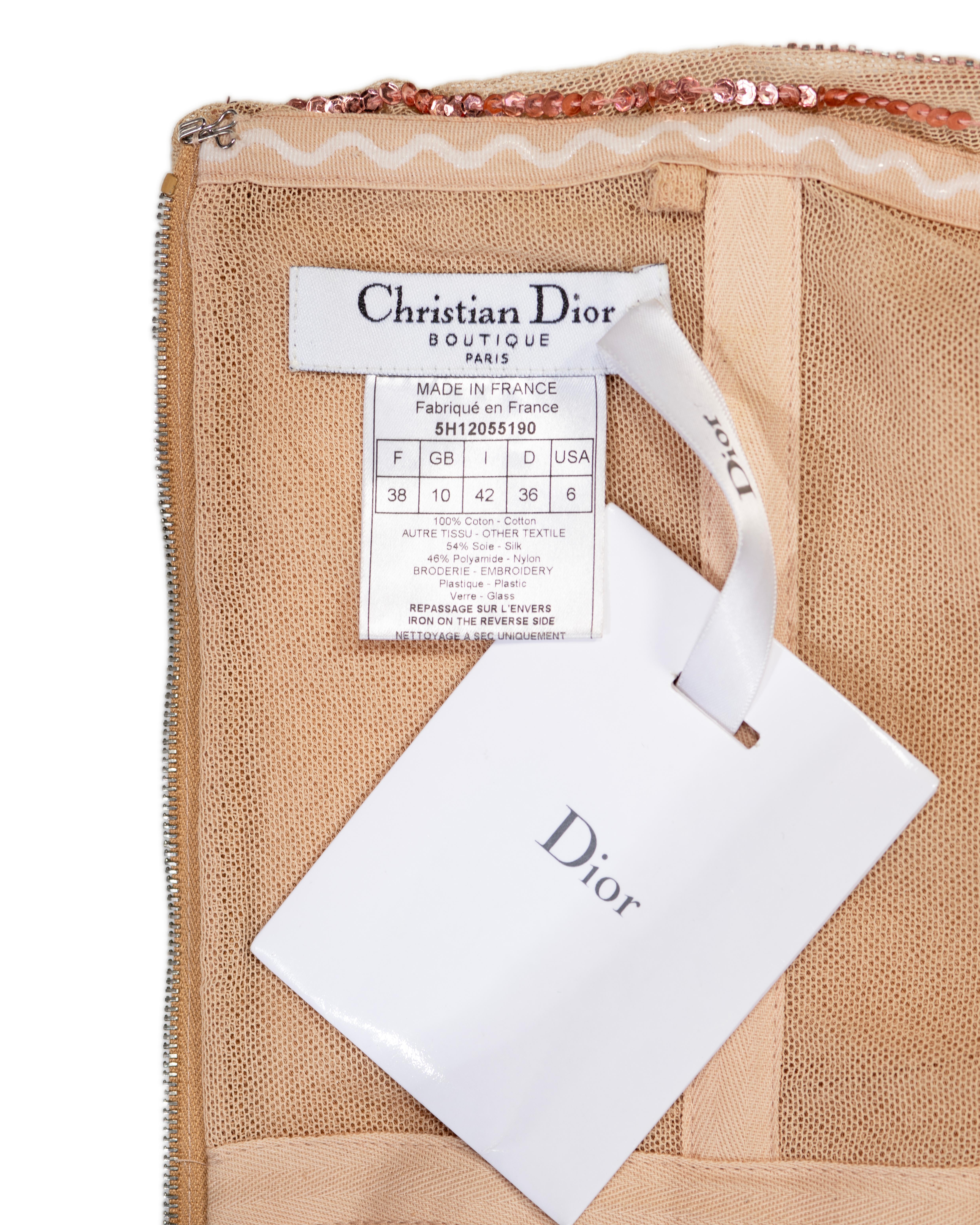 Christian Dior by John Galliano Nudefarbenes Korsettoberteil aus geräuchertem Mesh und Pailletten, Herbst/Winter 2005 im Angebot 13