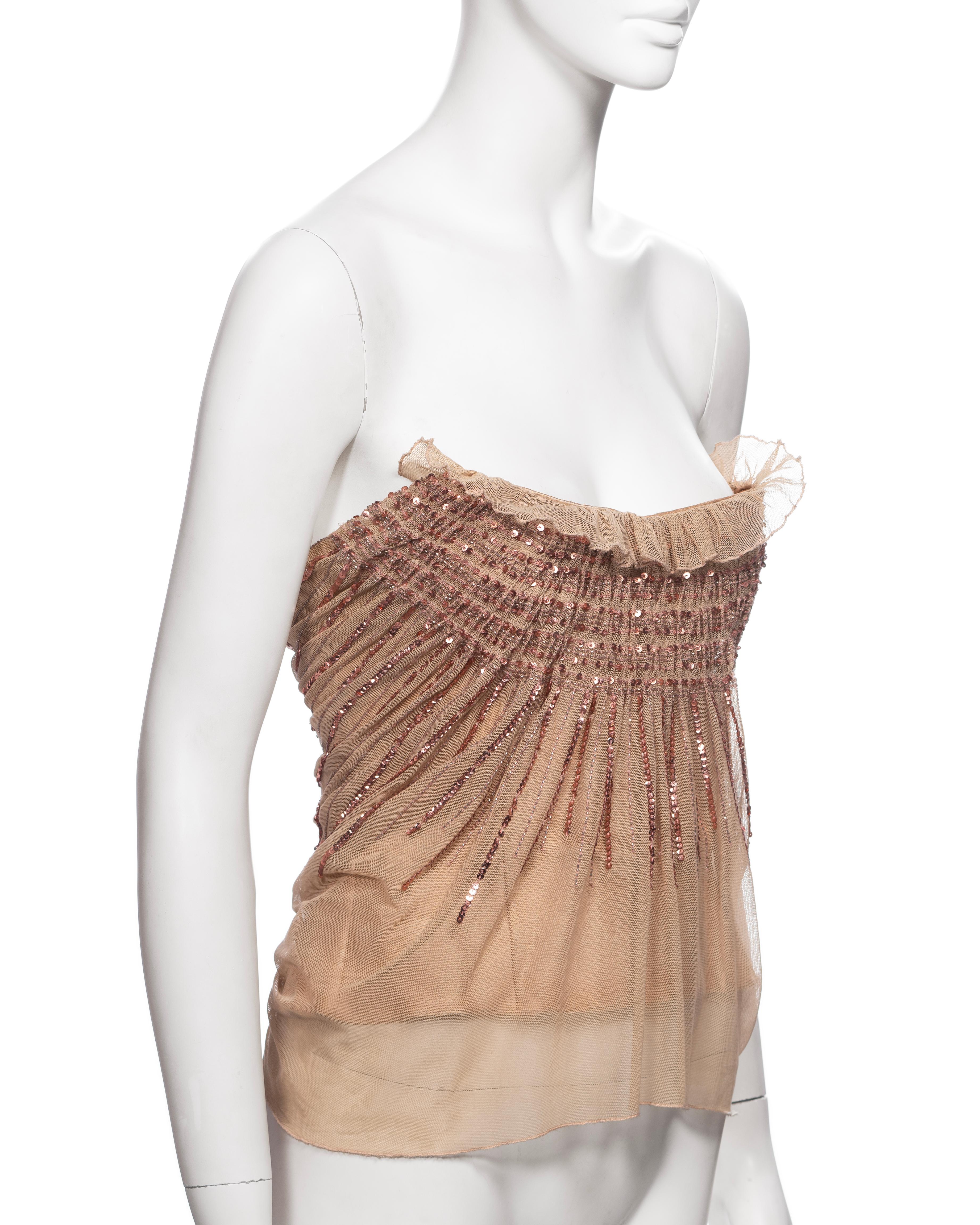Christian Dior by John Galliano Nude Smocked Mesh and Sequin Corset Top, FW 2005 For Sale 4