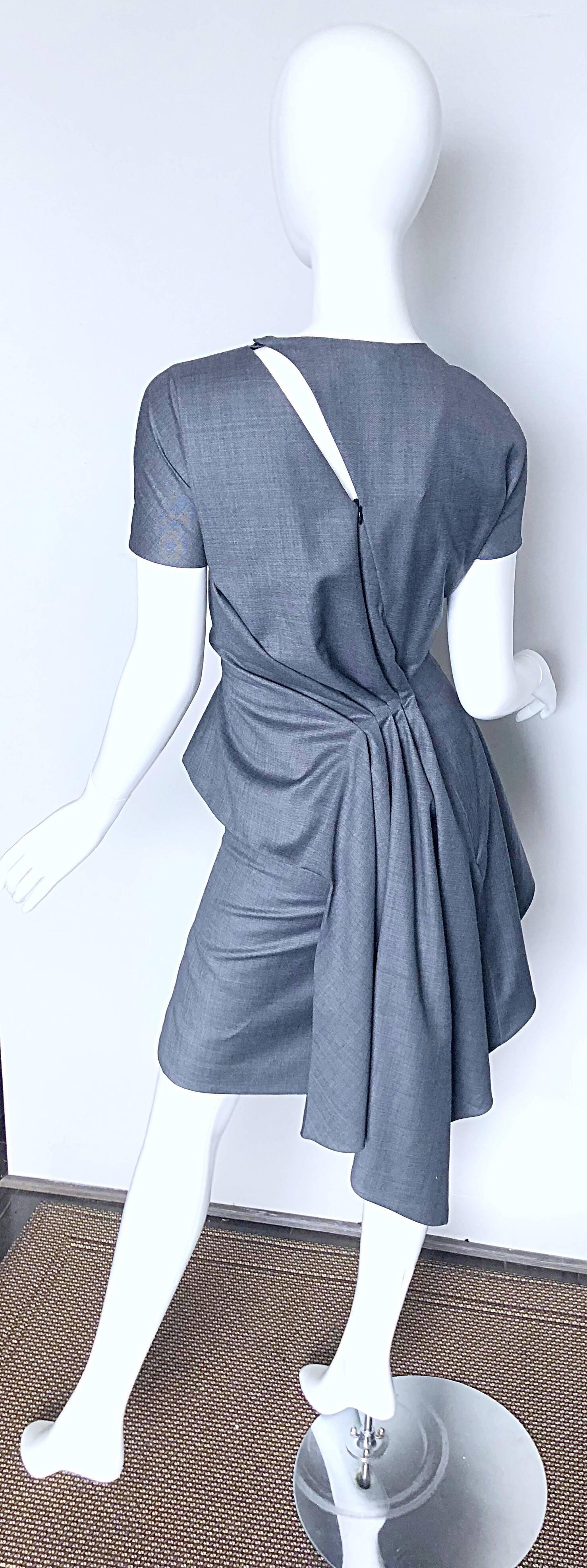 NWT Christian Dior John Galliano Größe 8 / 10 Leichtes Wolle Avant Garde Kleid (Grau) im Angebot