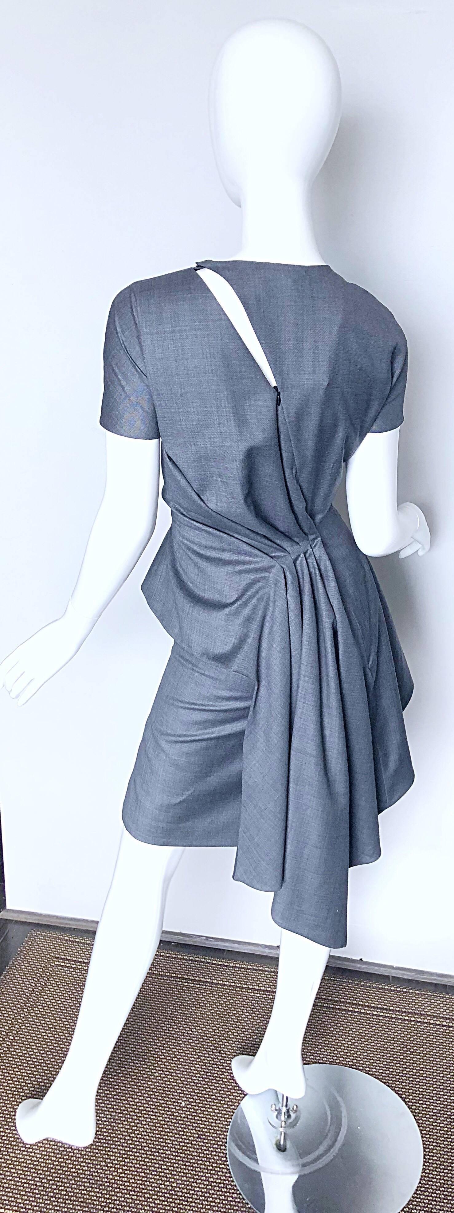 NWT Christian Dior John Galliano Talla 8 / 10 Vestido ligero de lana Avant Garde Gris en venta