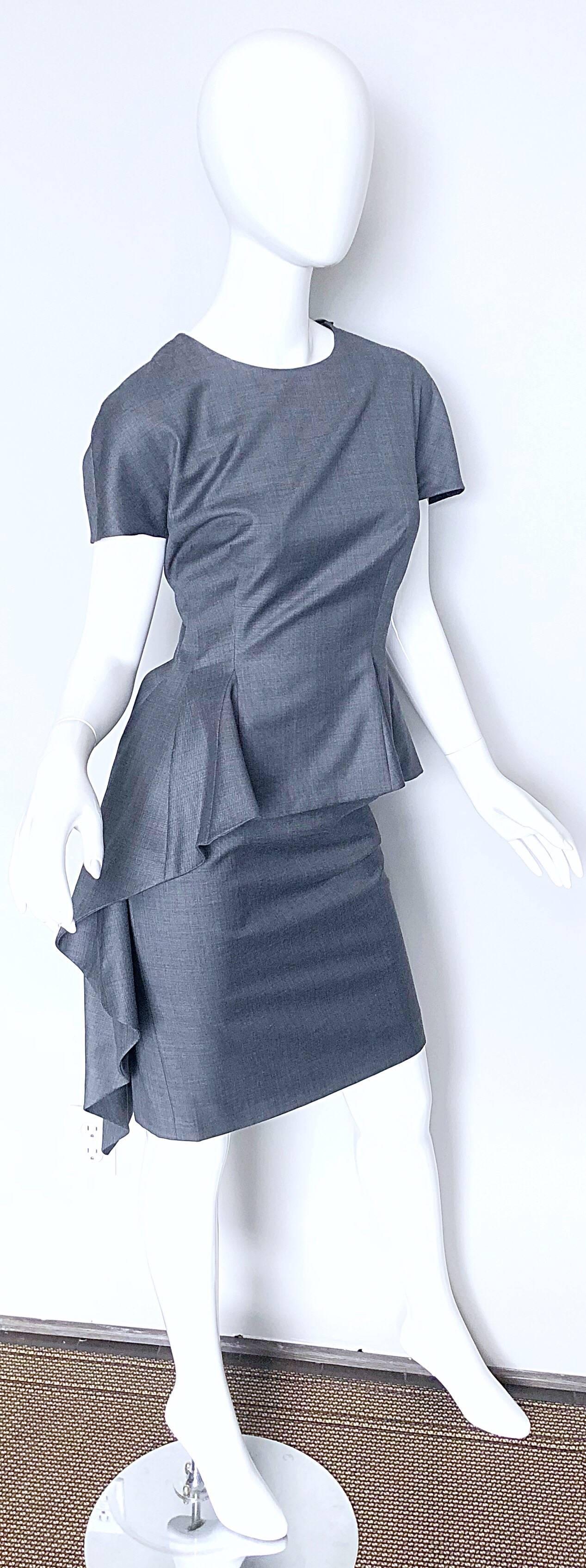 Gray NWT Christian Dior John Galliano Size 8 / 10 Lightweight Wool Avant Garde Dress For Sale