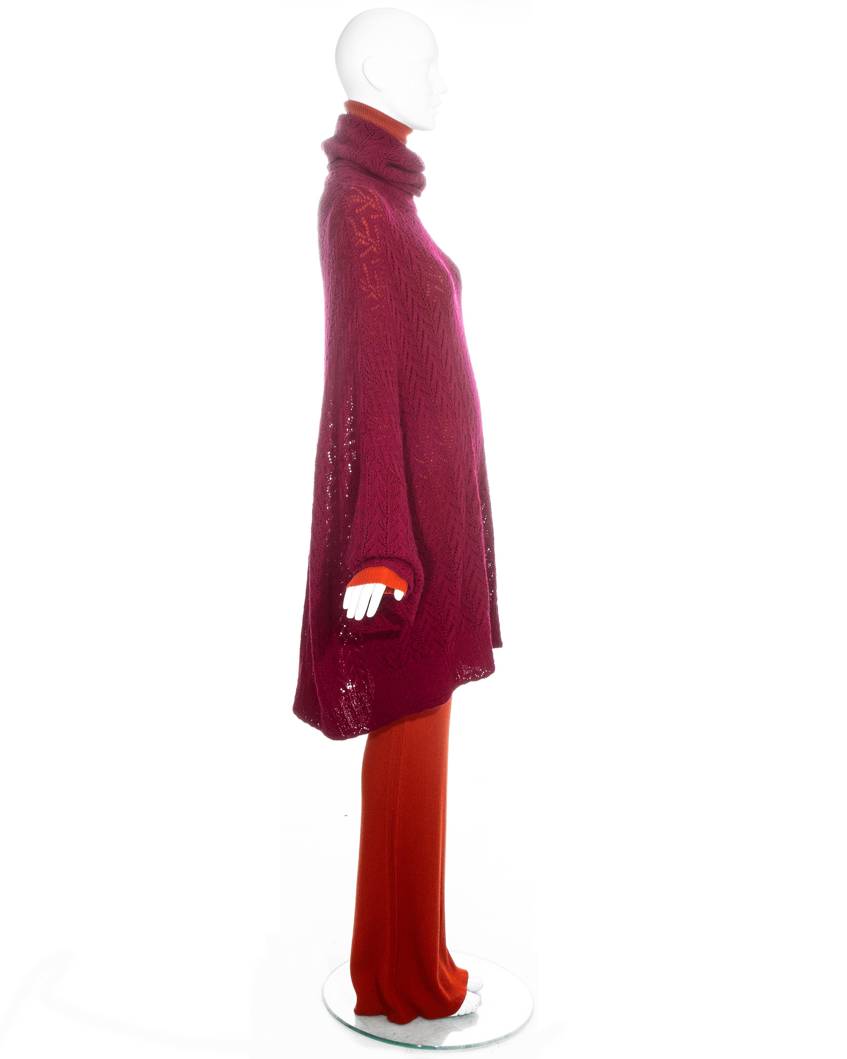 Red Christian Dior by John Galliano orange and maroon sweater dress set, fw 1998 For Sale
