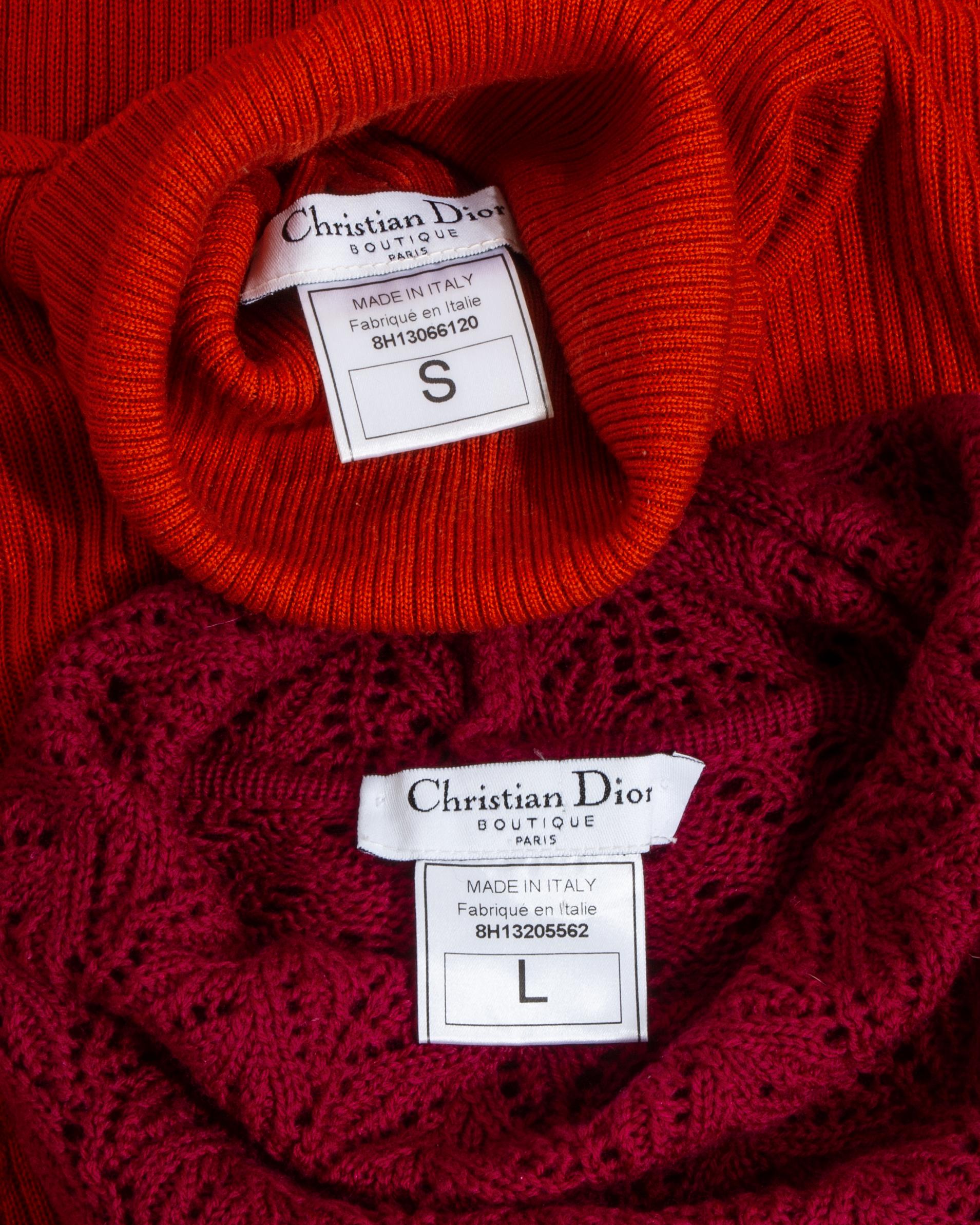 Women's Christian Dior by John Galliano orange and maroon sweater dress set, fw 1998 For Sale