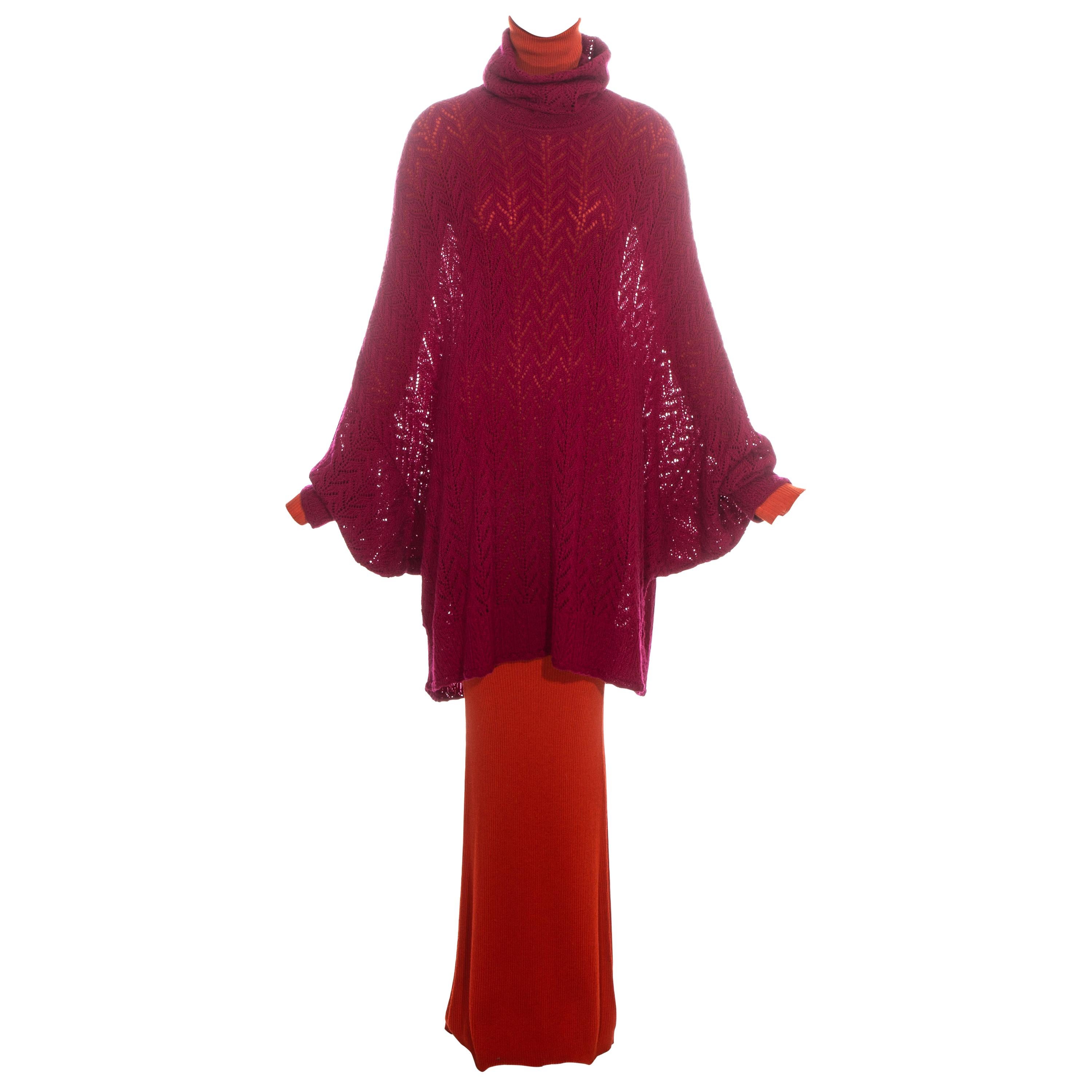 Christian Dior by John Galliano orange and maroon sweater dress set, fw 1998