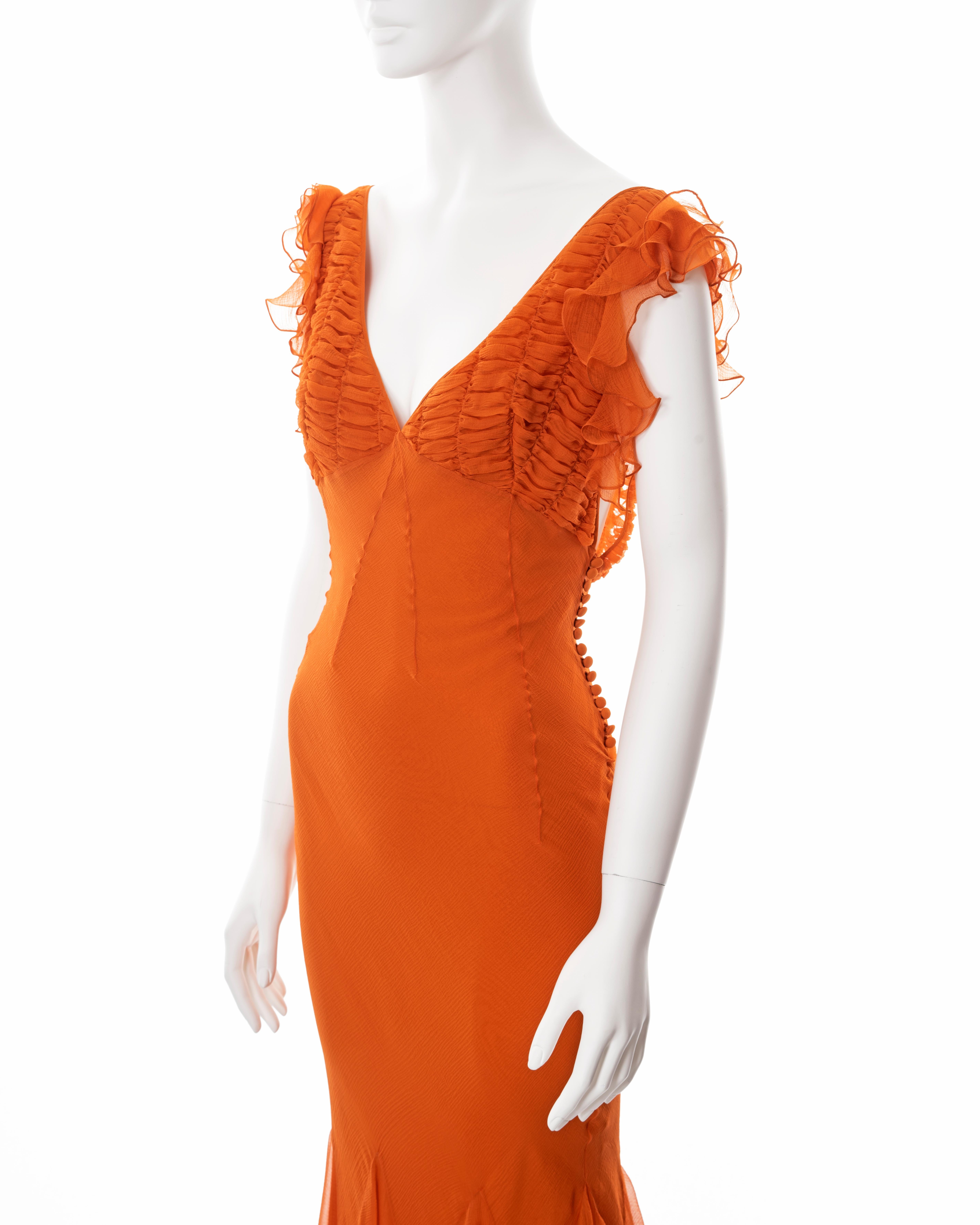 Christian Dior by John Galliano orange bias-cut silk evening dress, fw 2004 2