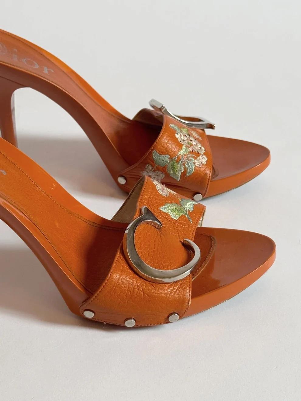 Women's or Men's Christian Dior by John Galliano Orange Floral Clogs, c. 2000s For Sale