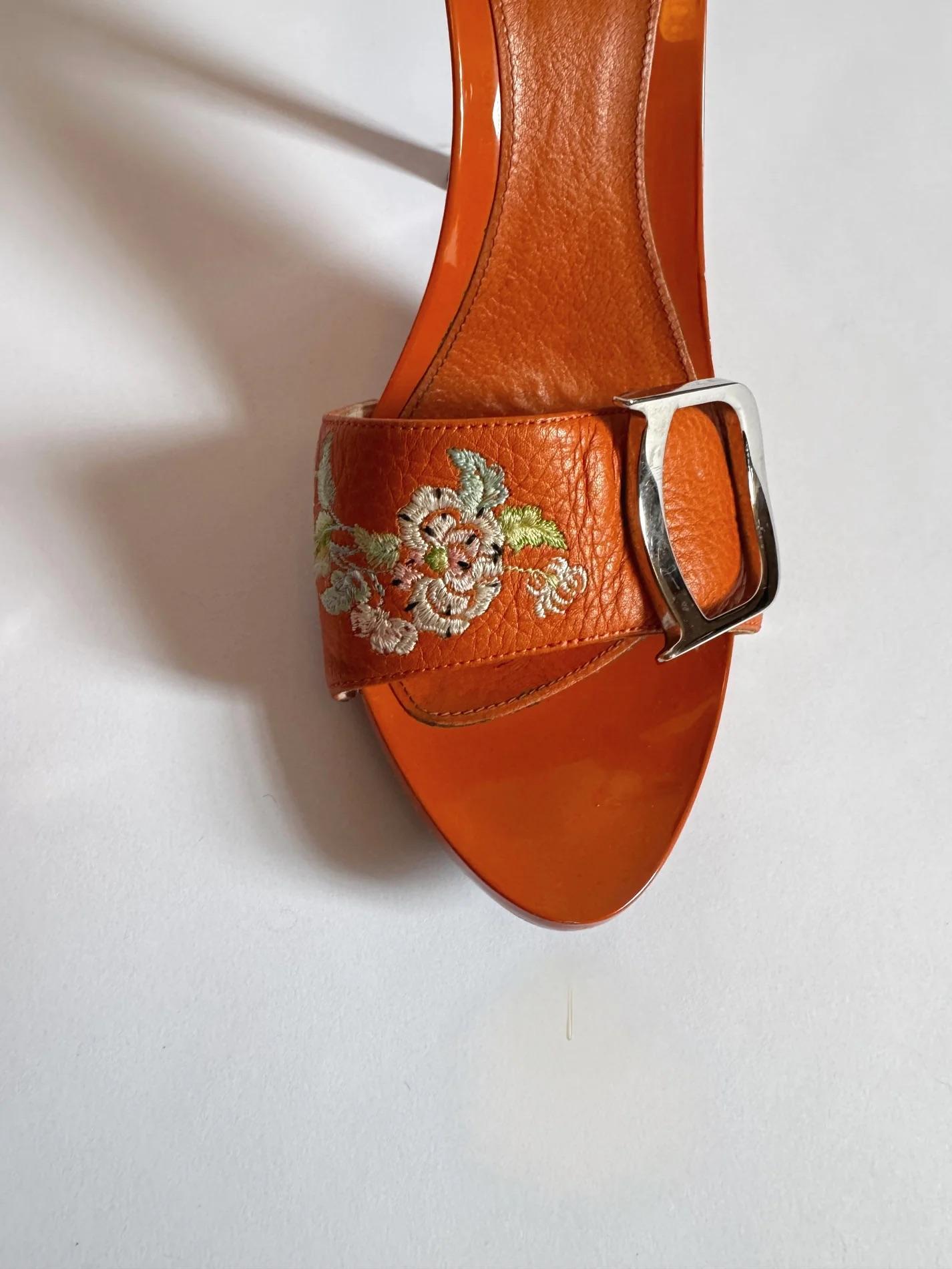 Christian Dior by John Galliano Orange Floral Clogs, c. 2000s For Sale 1