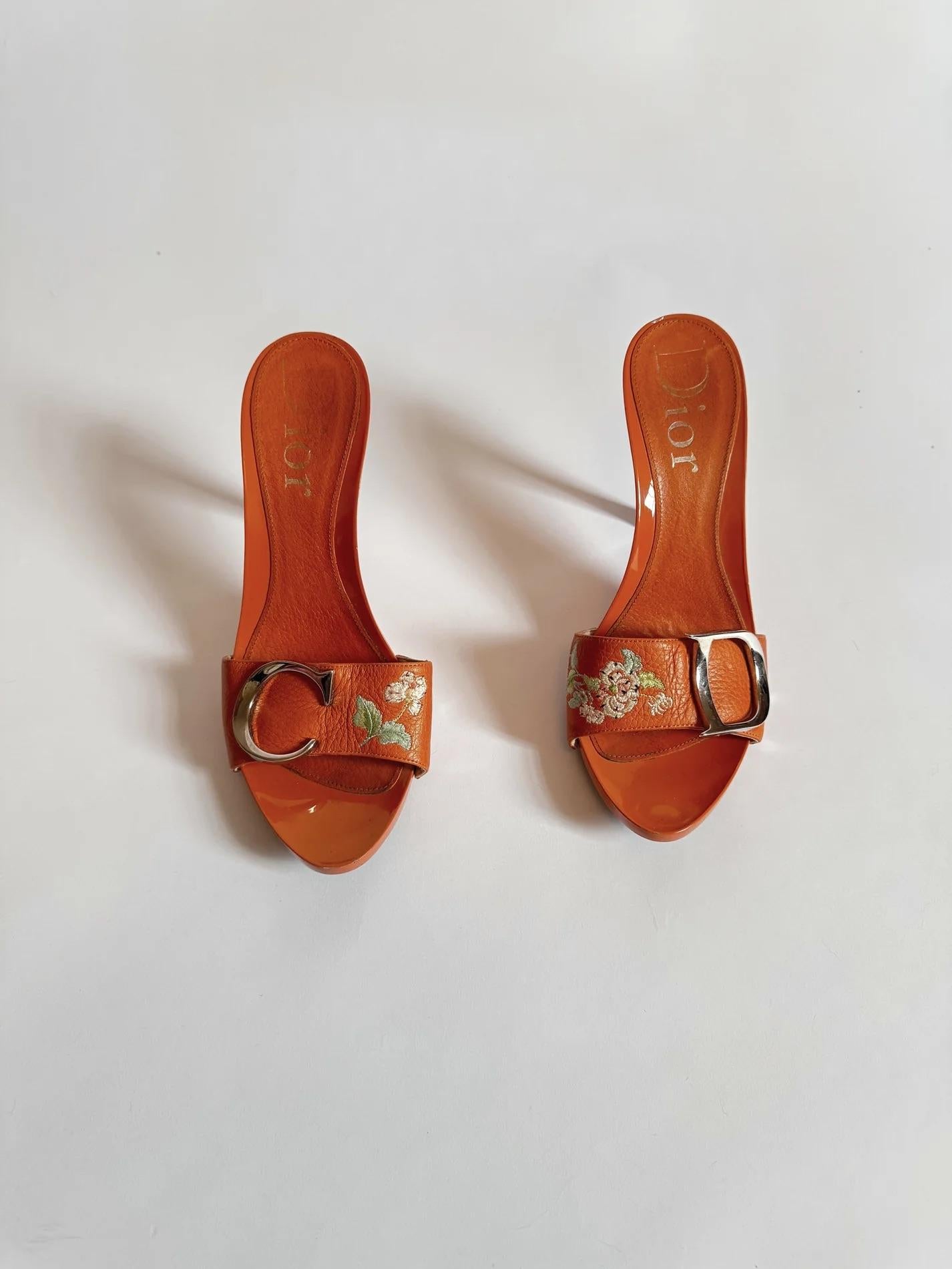 Christian Dior by John Galliano Orange Floral Clogs, c. 2000s For Sale 2
