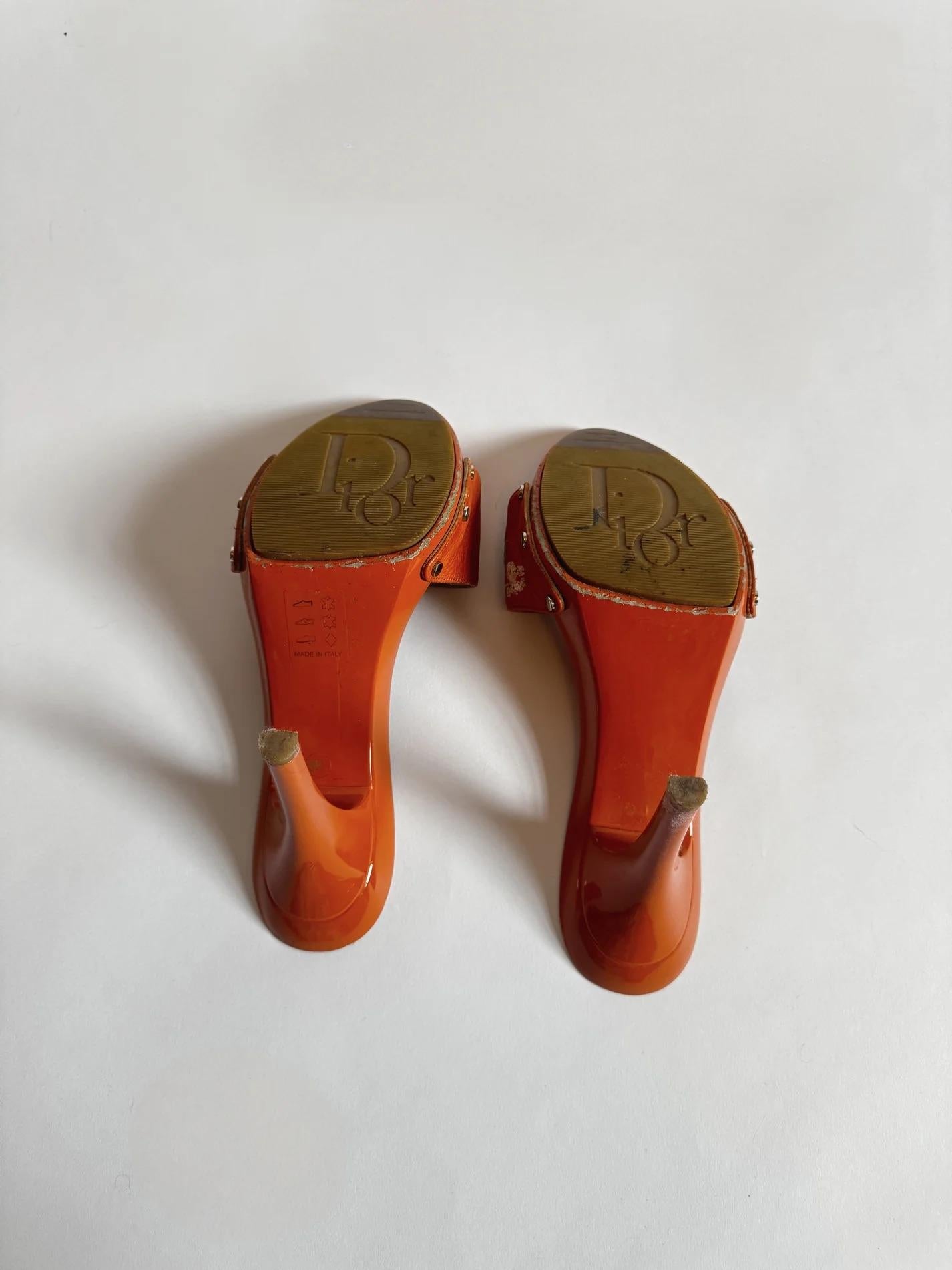 Christian Dior by John Galliano Orange Floral Clogs, c. 2000s For Sale 3