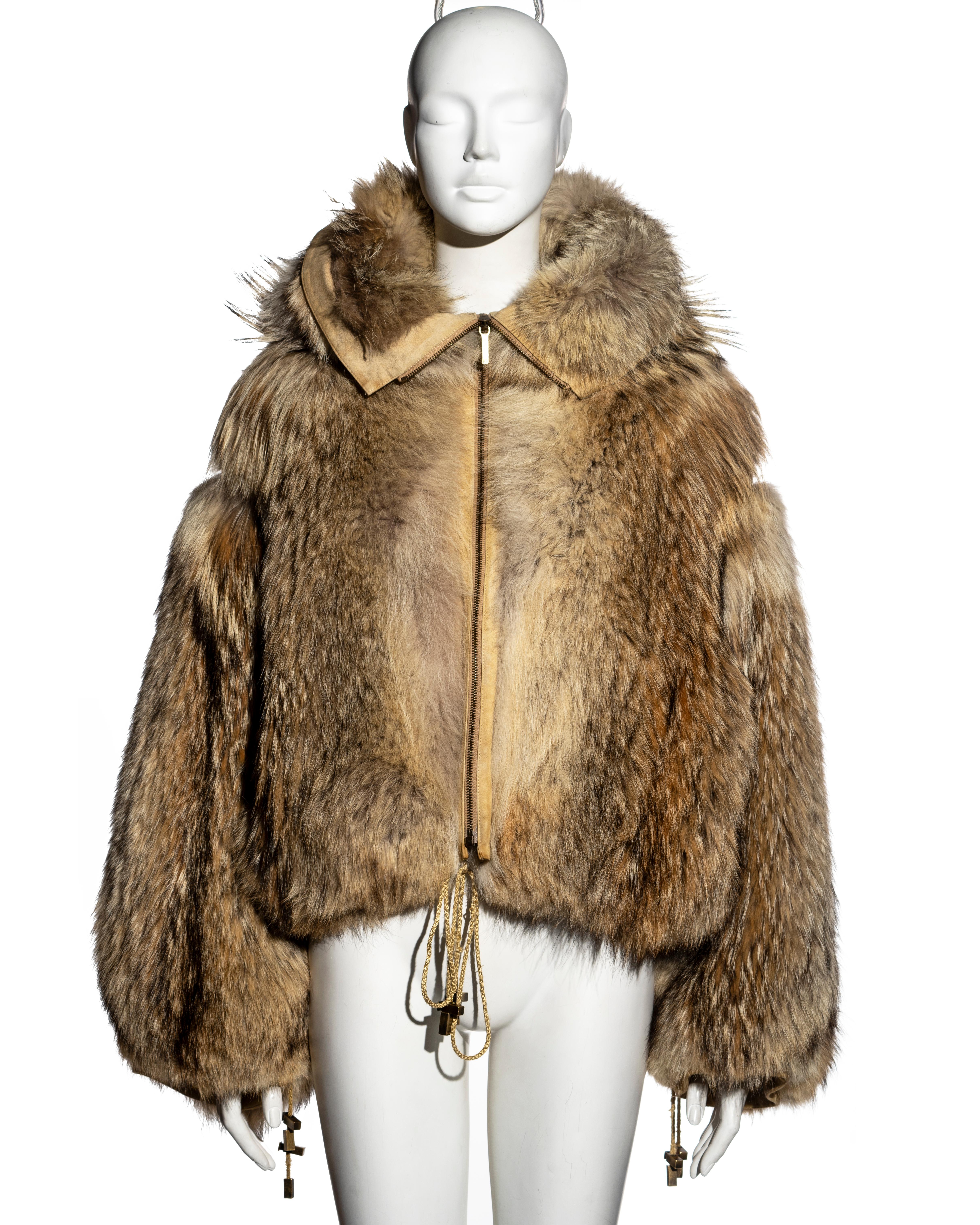Brown Christian Dior by John Galliano oversized coyote fur jacket, fw 2002