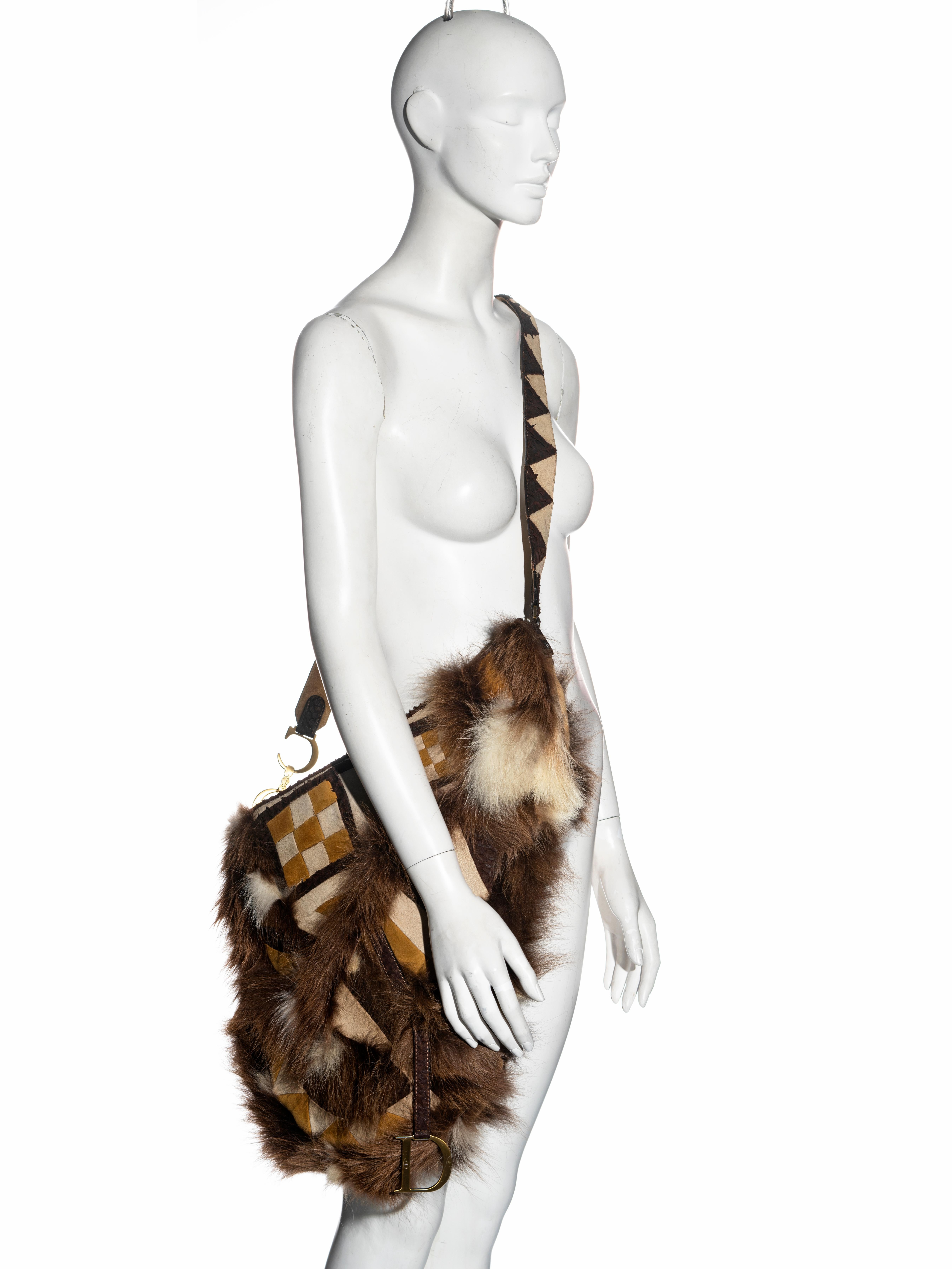 Brown Christian Dior by John Galliano oversized fur saddle bag, fw 2002