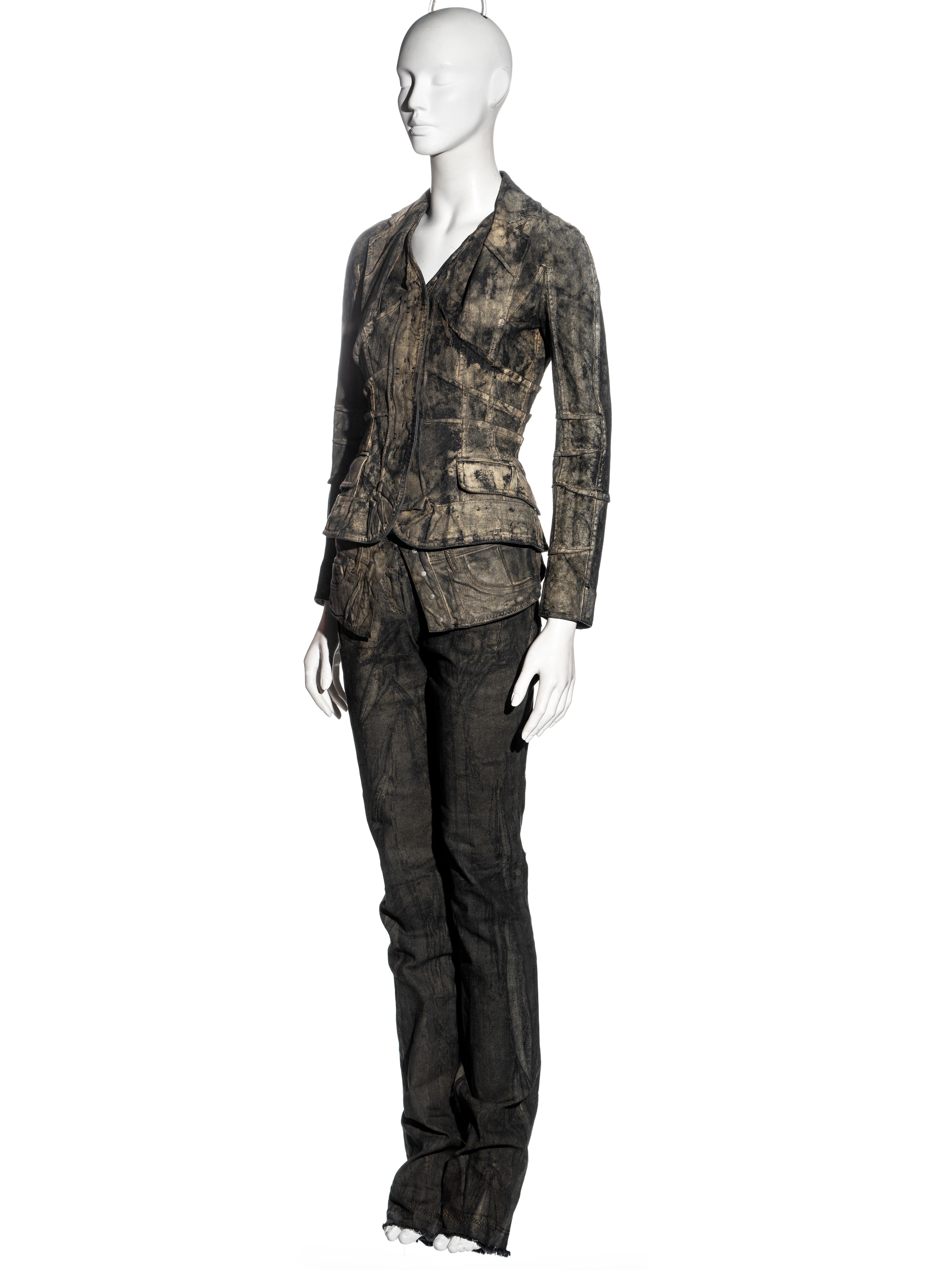 Women's Christian Dior by John Galliano painted denim jacket and pants suit, fw 2006