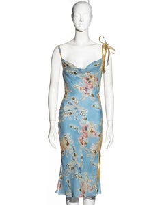 Christian Dior by John Galliano pale blue floral silk and leather dress, ss 2001