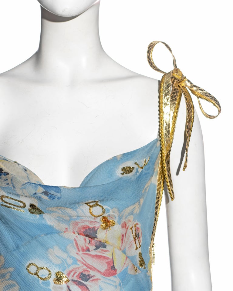 Christian Dior by John Galliano pale blue floral silk and leather dress, ss  2001