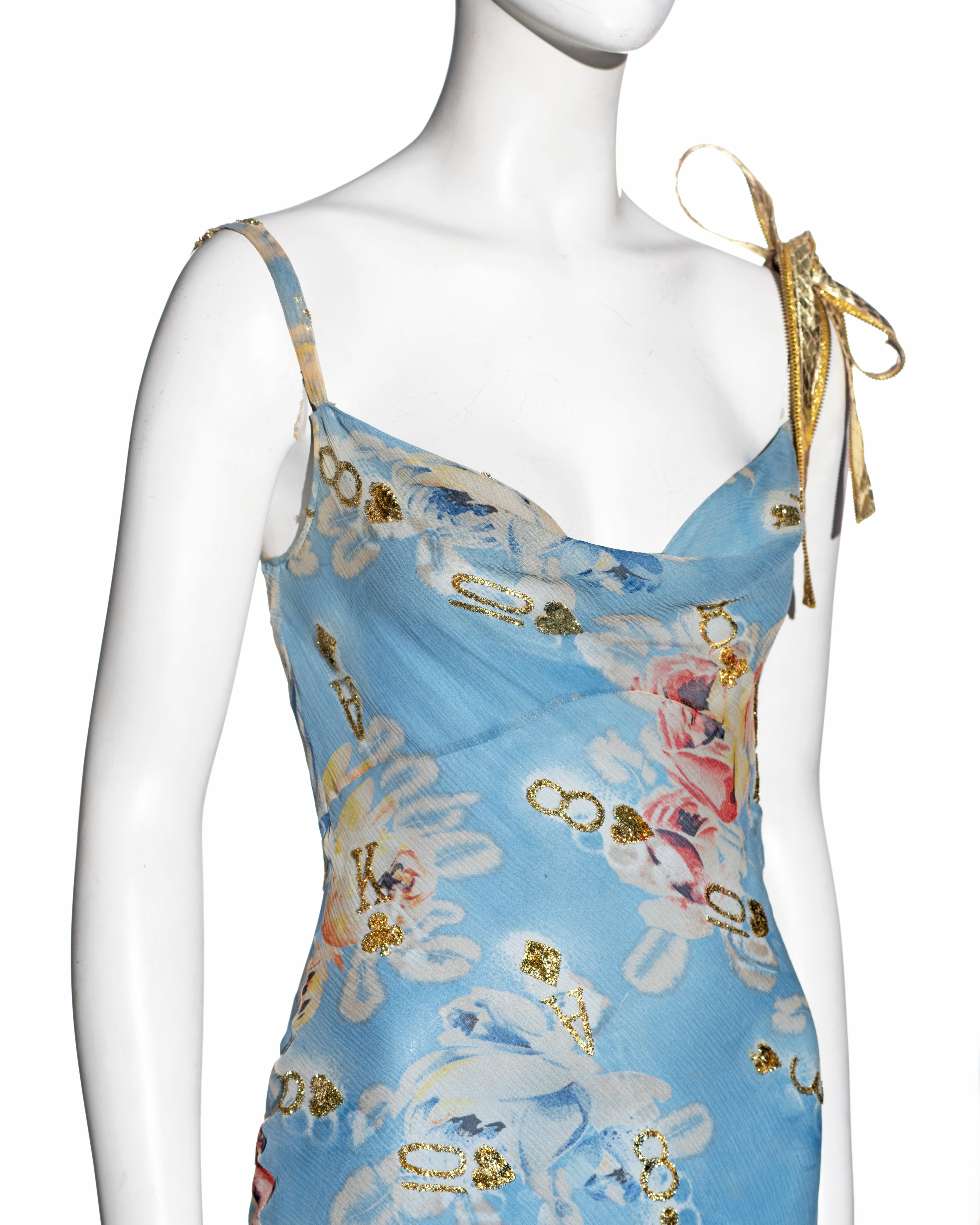 Christian Dior by John Galliano pale blue floral silk and leather dress, ss 2001 In Excellent Condition In London, GB