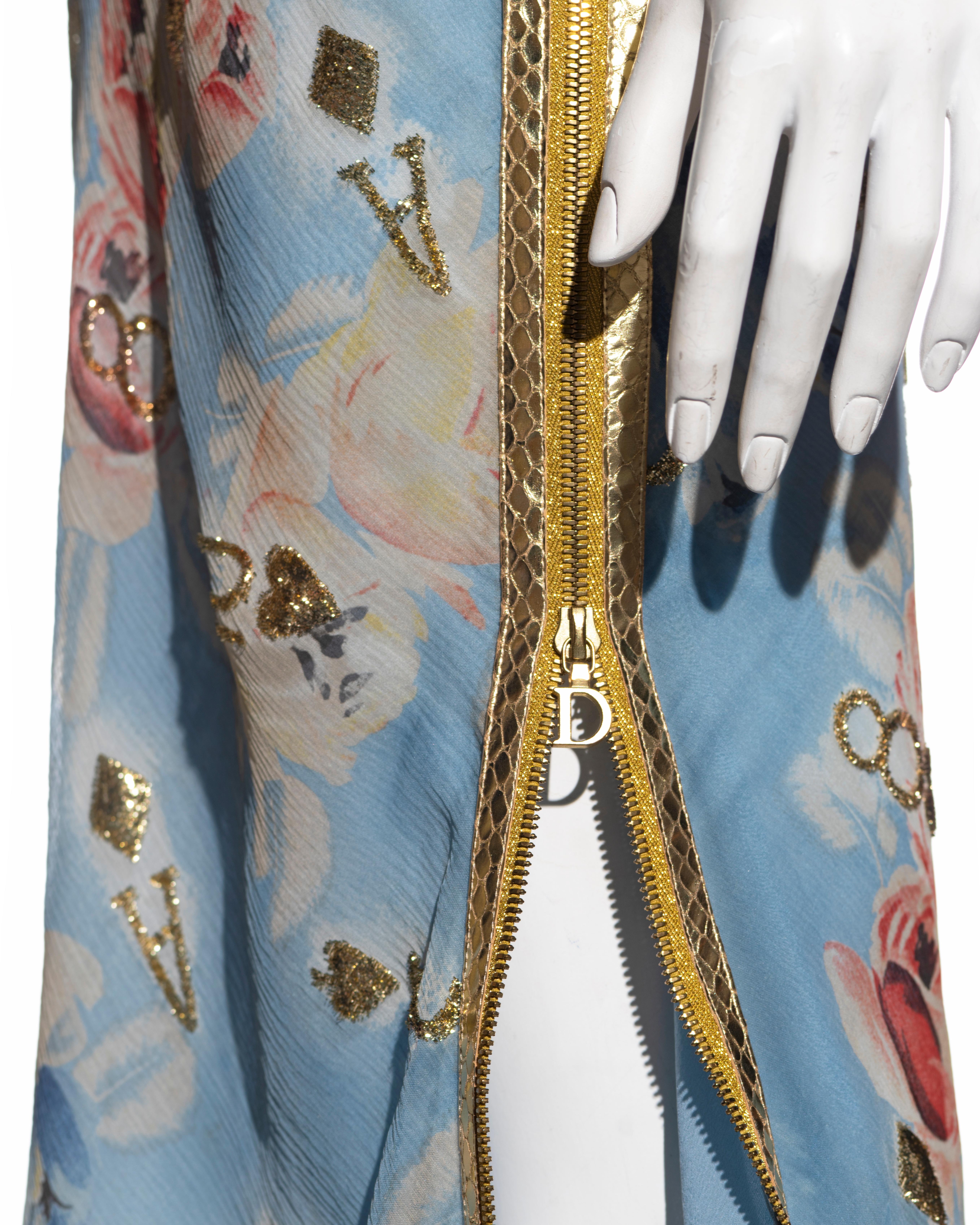 Christian Dior by John Galliano pale blue floral silk and leather dress, ss 2001 3