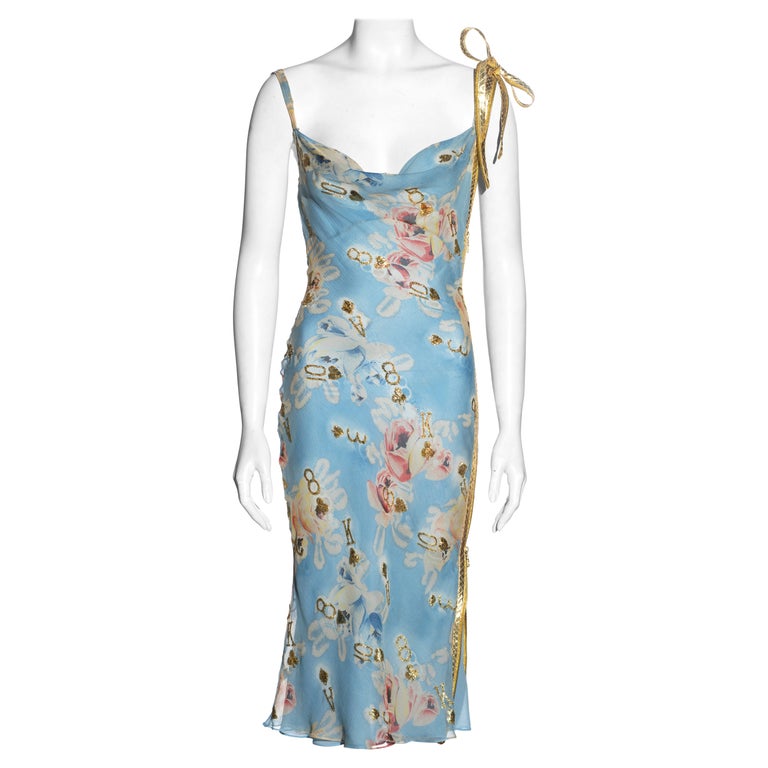 Christian Dior by John Galliano pale blue floral silk and leather dress, ss  2001