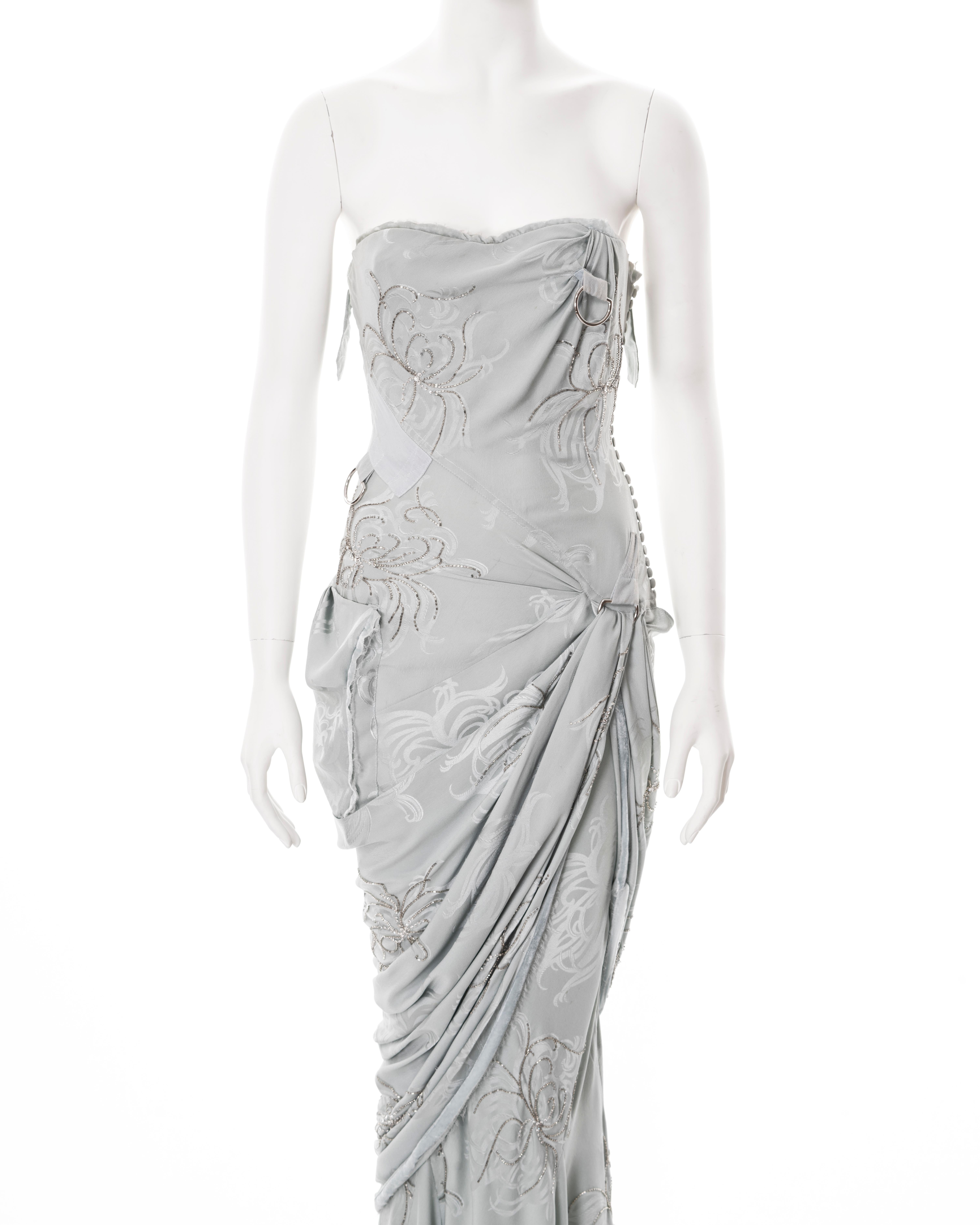 Christian Dior by John Galliano pale blue silk damask evening dress, fw 2005 In Good Condition In London, GB