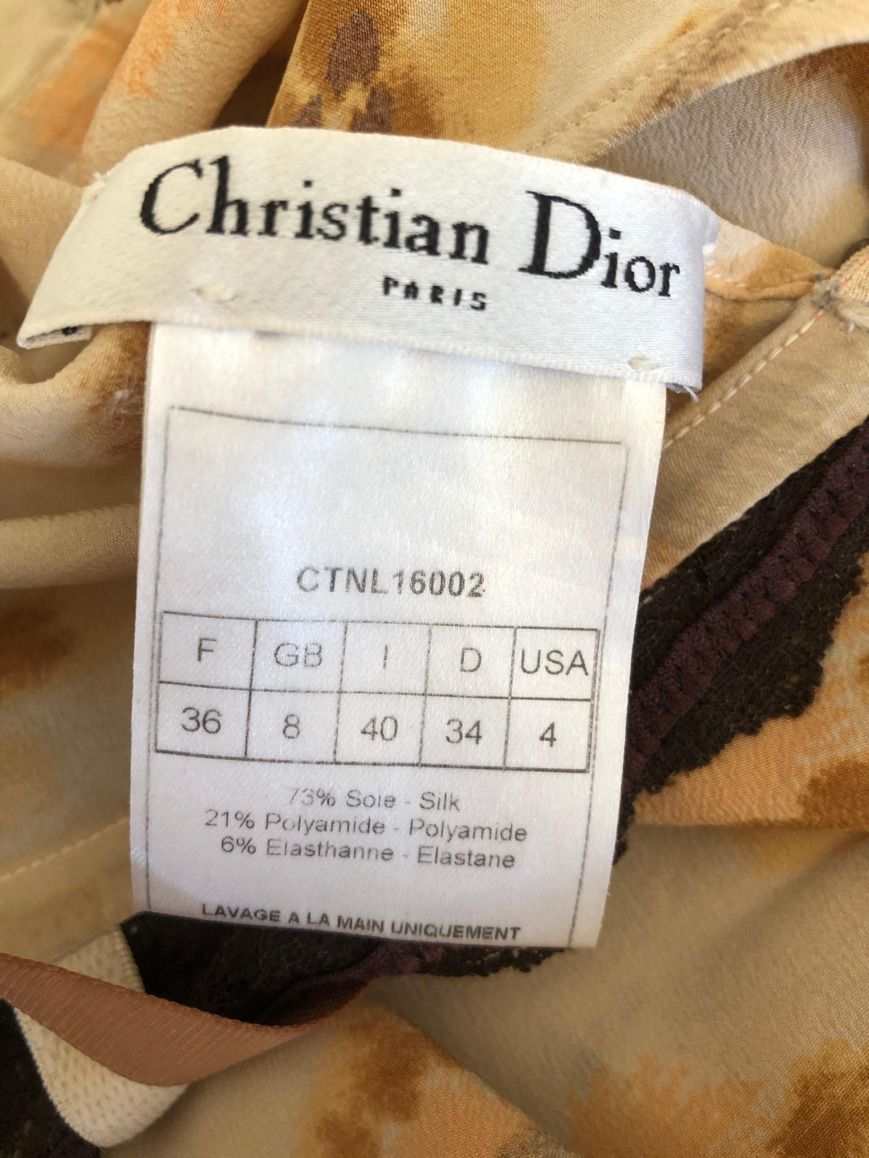 Christian Dior by John Galliano Pansy Pattern Slip Dress with Lace Inserts For Sale 2