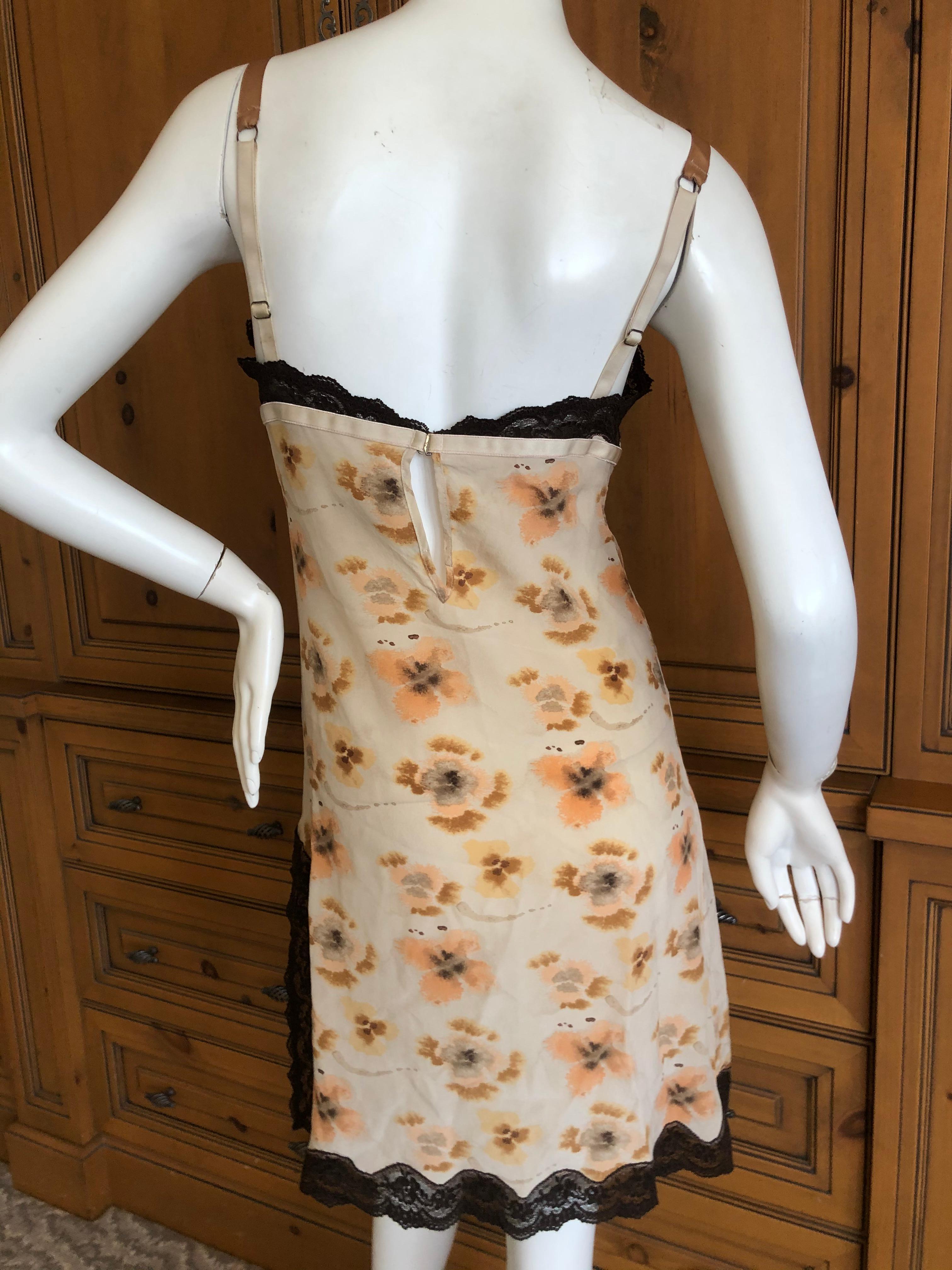 Christian Dior by John Galliano Pansy Pattern Slip Dress with Lace Inserts For Sale 1