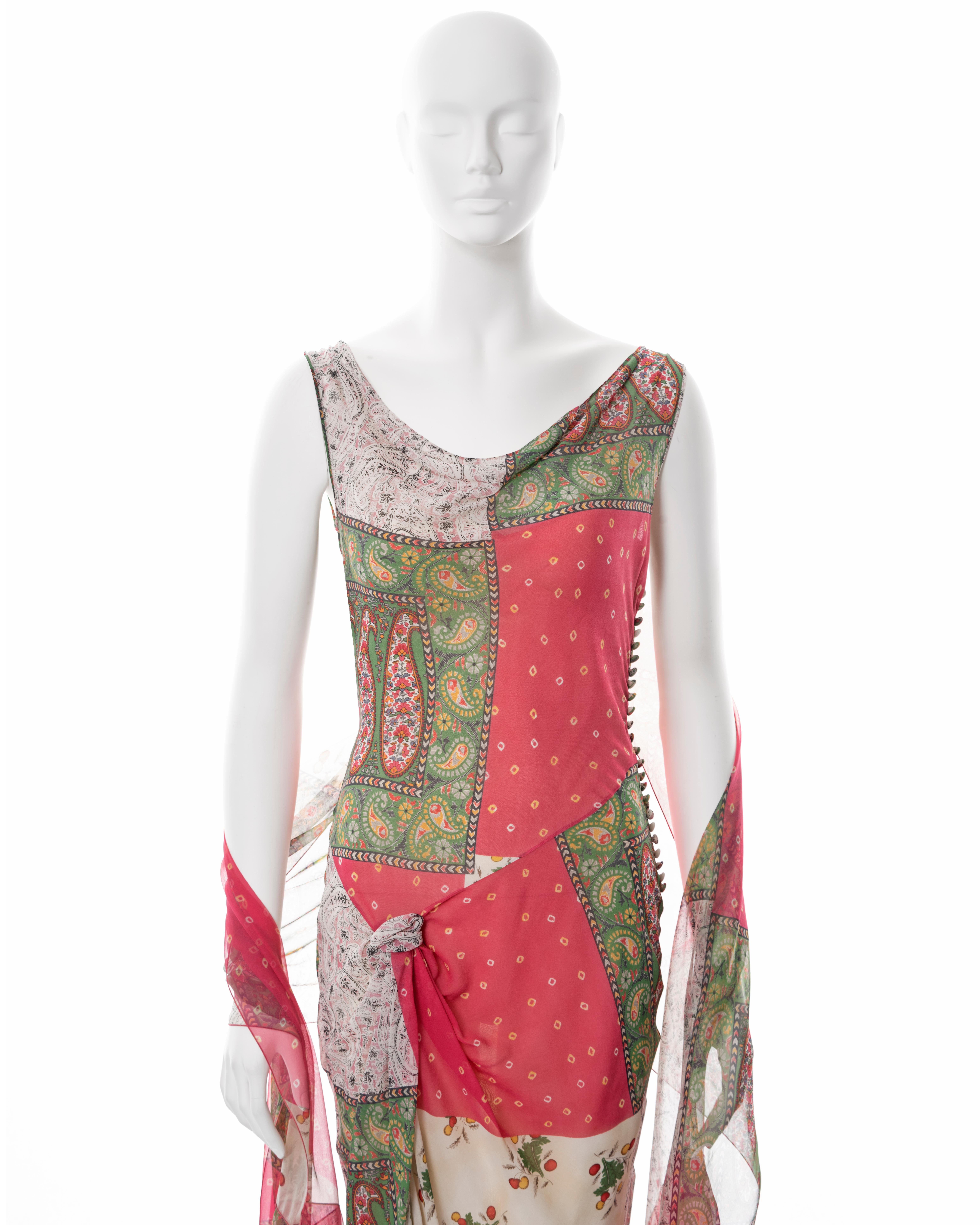 Christian Dior by John Galliano patchwork print silk dress and scarf ss 2004