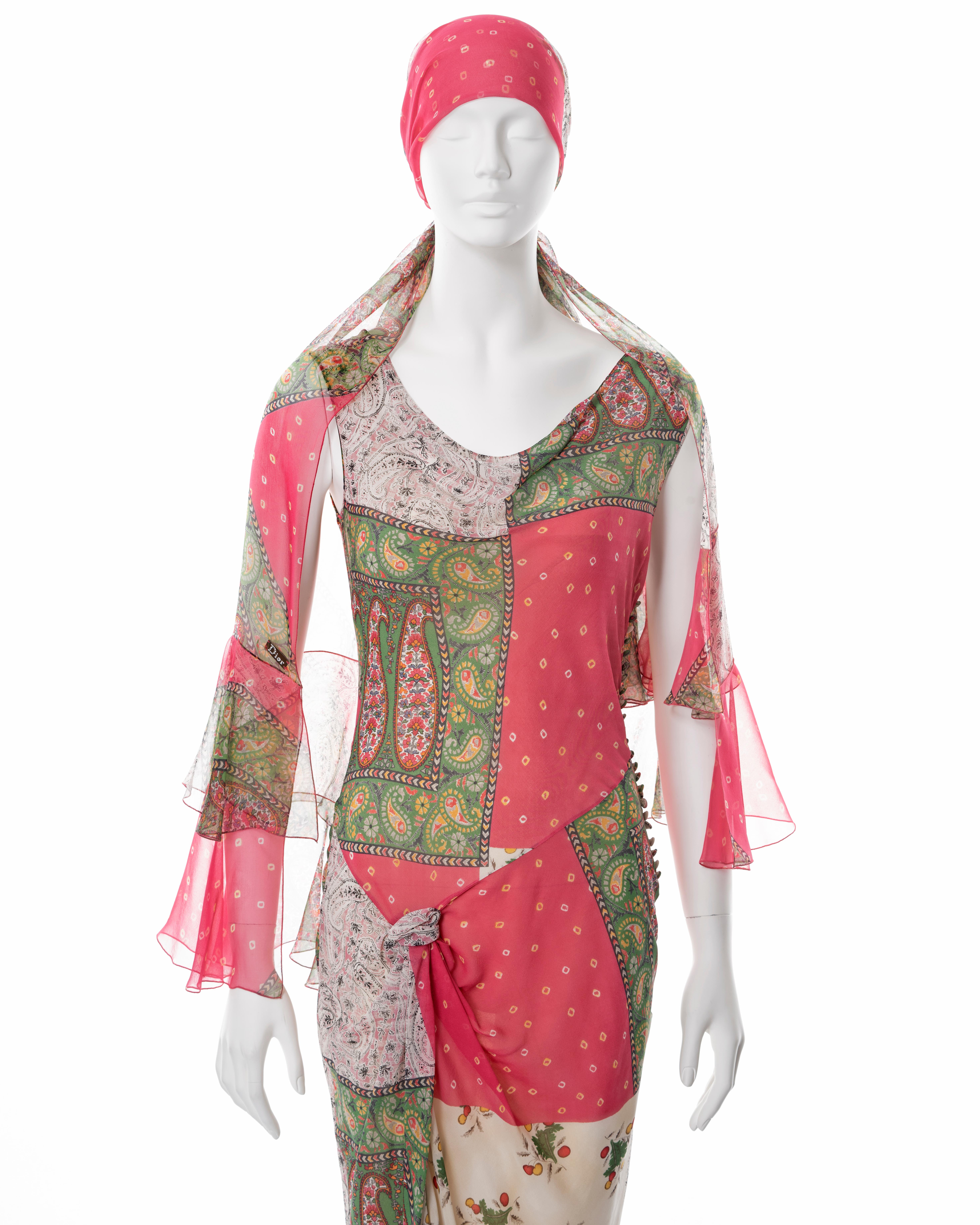 Christian Dior by John Galliano patchwork-print silk dress and scarf, ss 2004 1