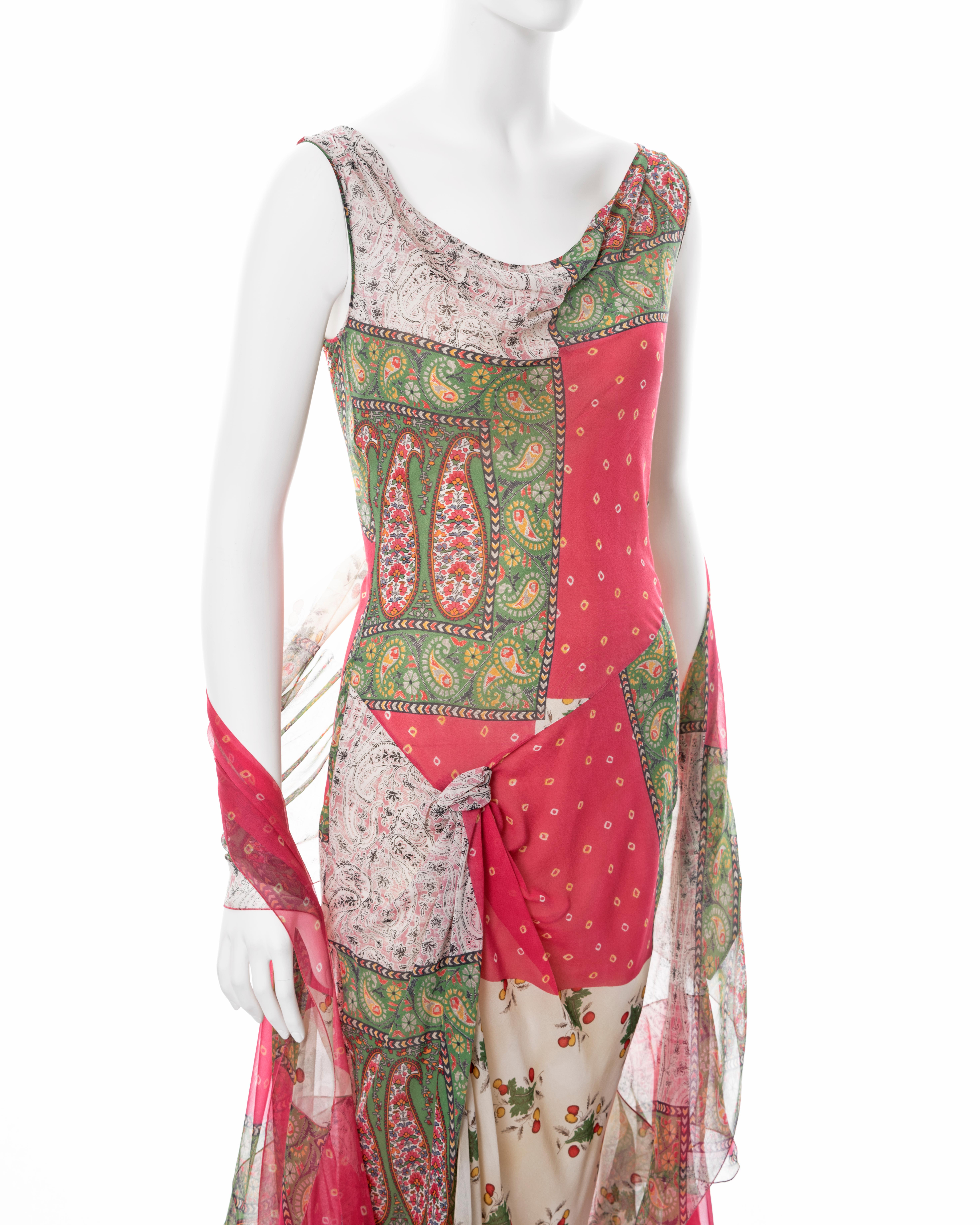Christian Dior by John Galliano patchwork-print silk dress and scarf, ss 2004 5