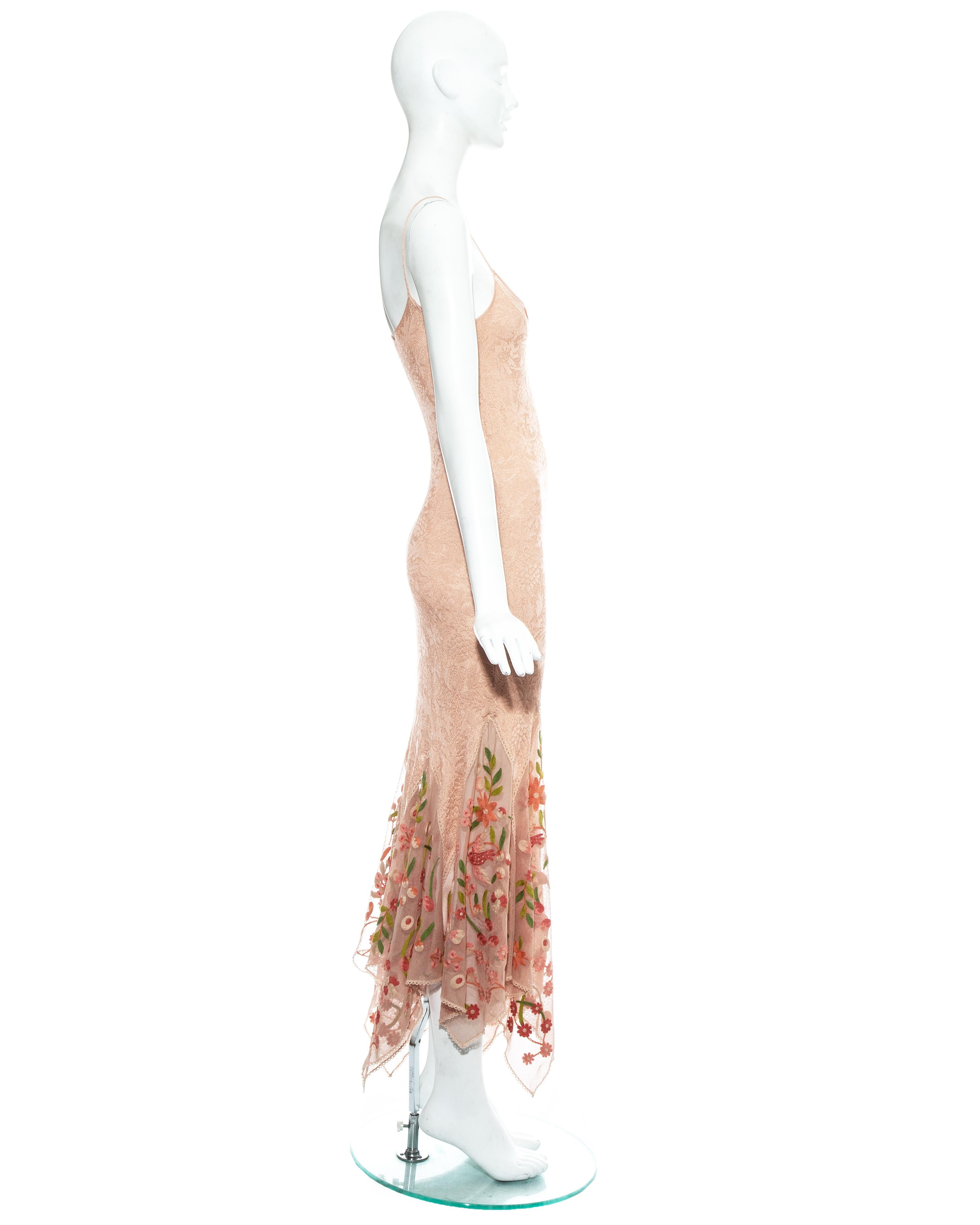 Beige Christian Dior by John Galliano peach knitted embroidered summer dress, ss 2005