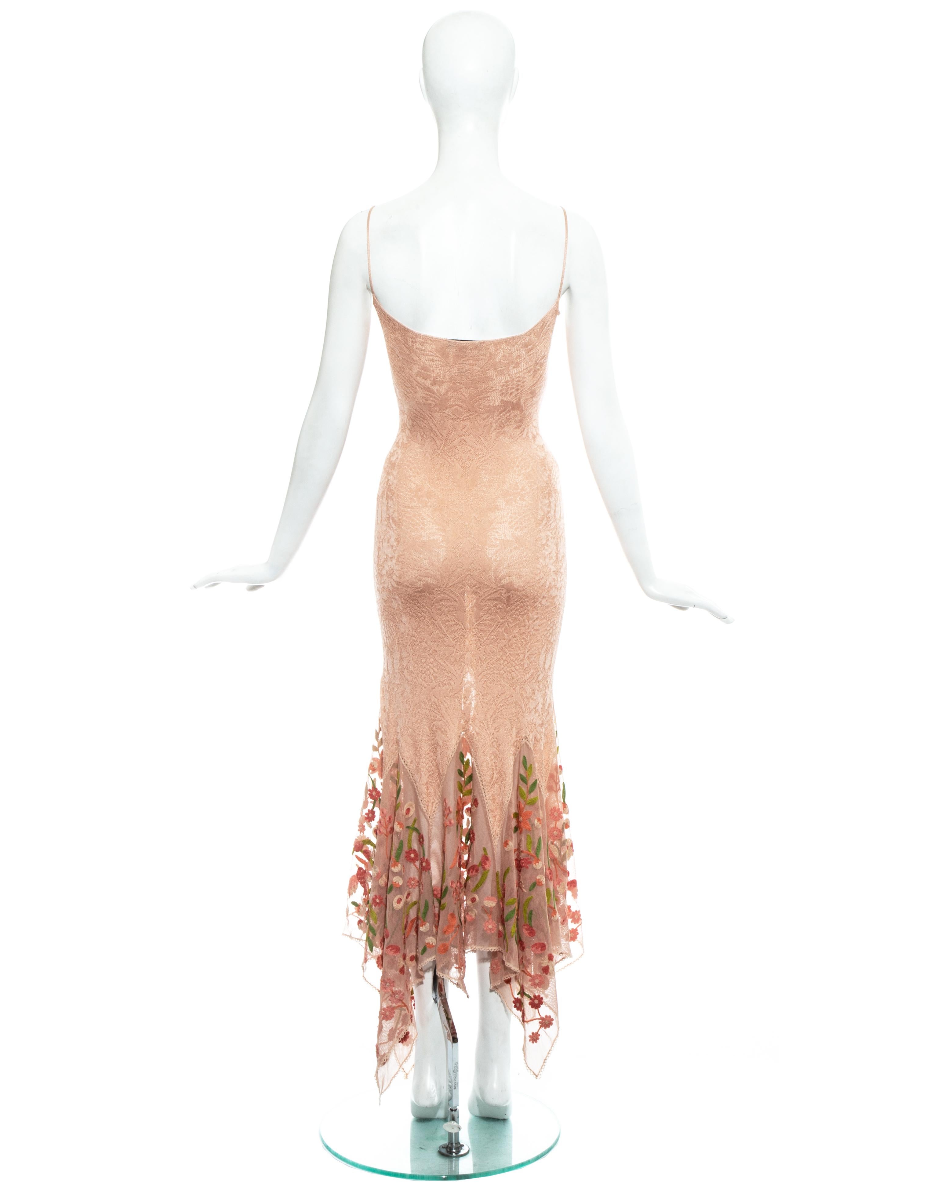 Christian Dior by John Galliano peach knitted embroidered summer dress, ss 2005 In Excellent Condition In London, GB