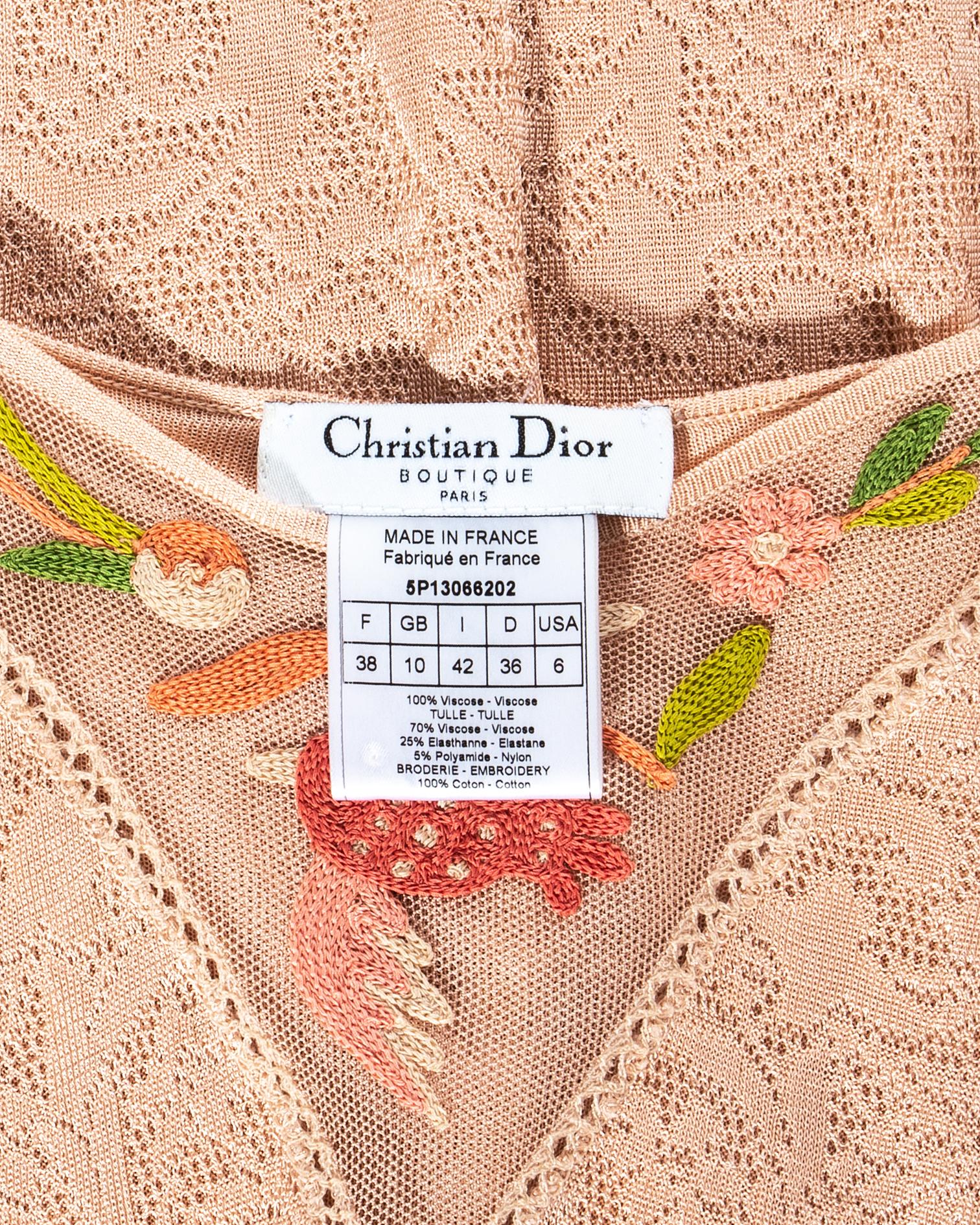 Christian Dior by John Galliano Vestido de verano de punto bordado color melocotón, ss 2005 3