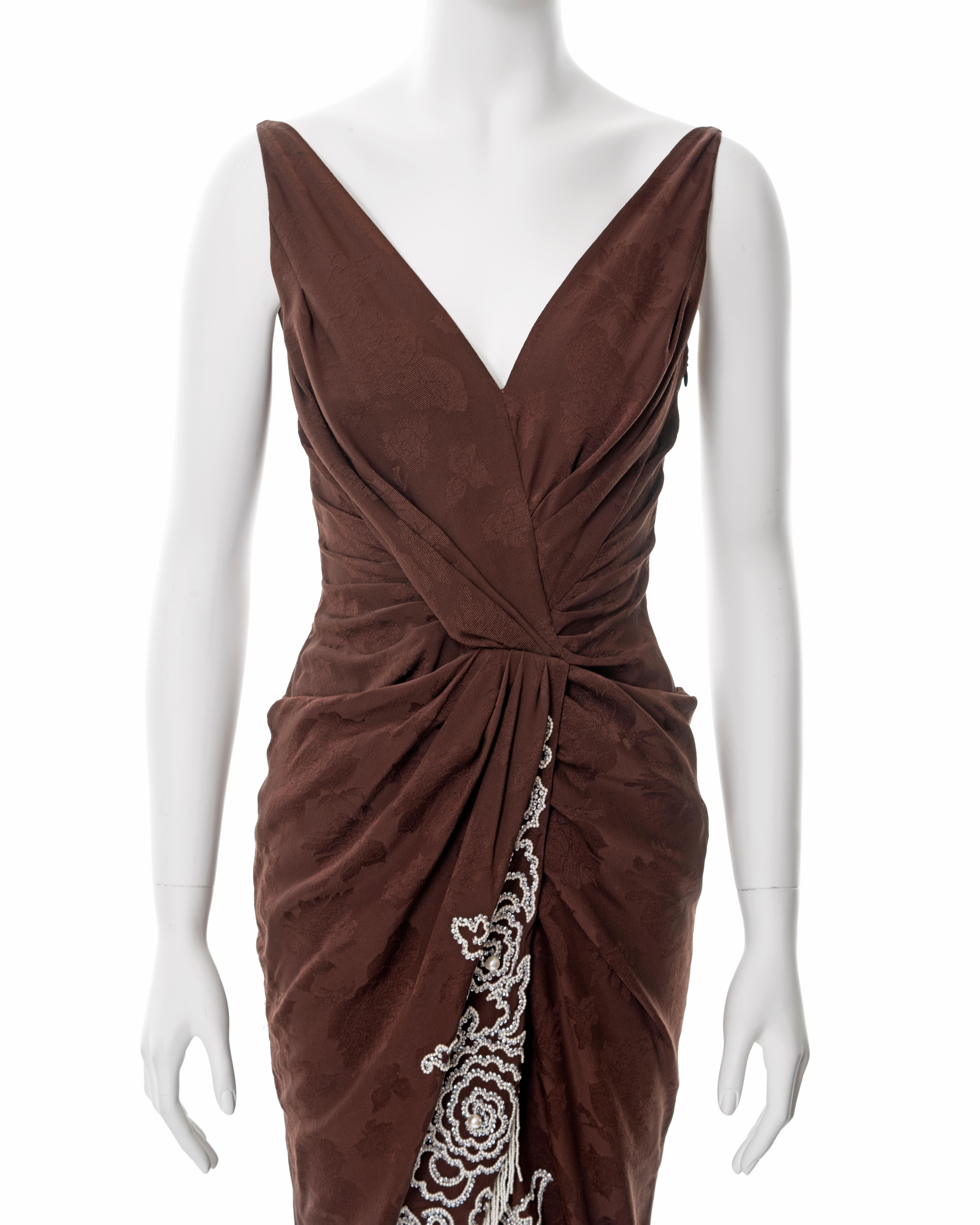 Christian Dior by John Galliano pearl beaded brown silk cocktail dress, ss 2008 In Excellent Condition For Sale In London, GB
