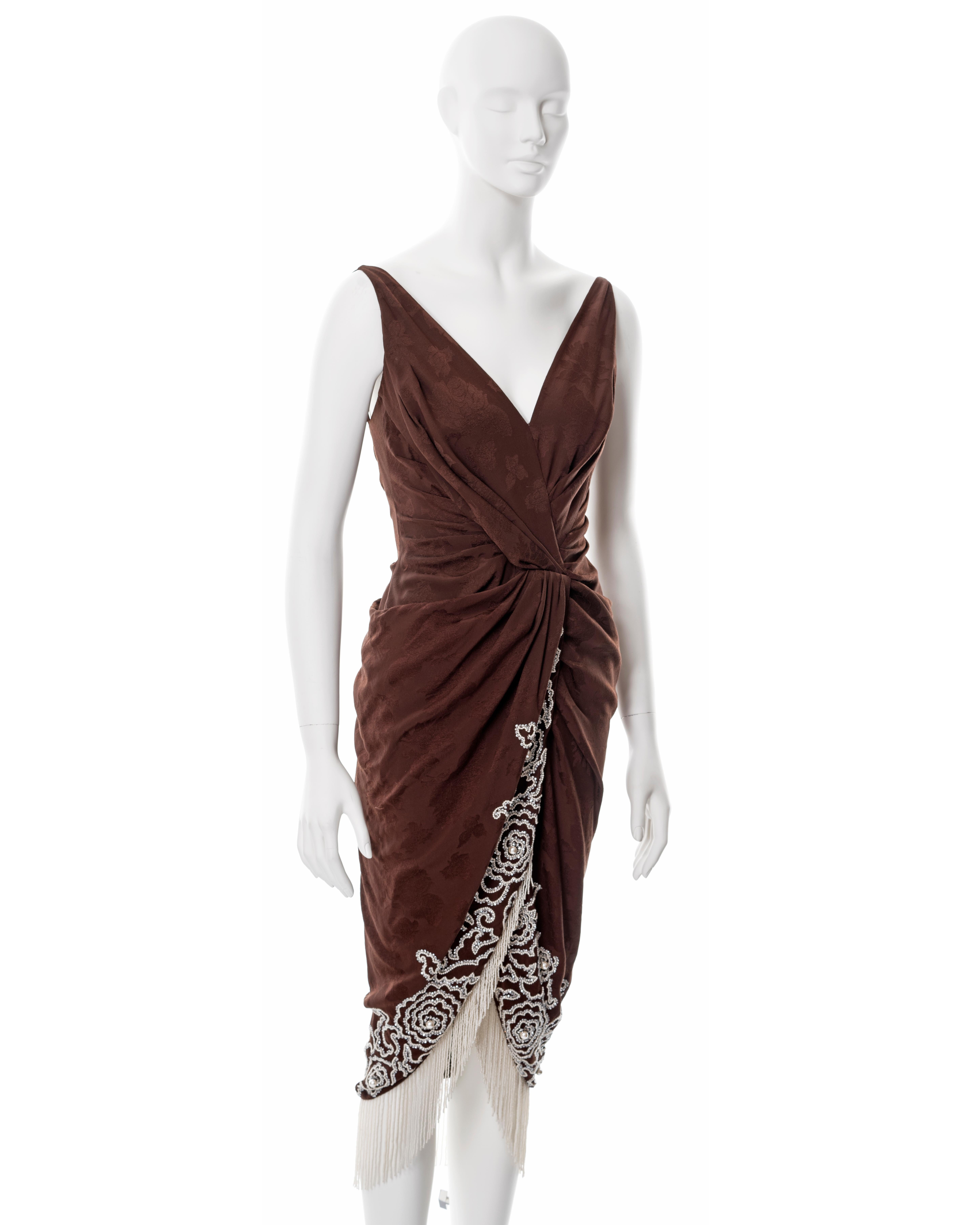 Christian Dior by John Galliano pearl beaded brown silk cocktail dress, ss 2008 For Sale 1