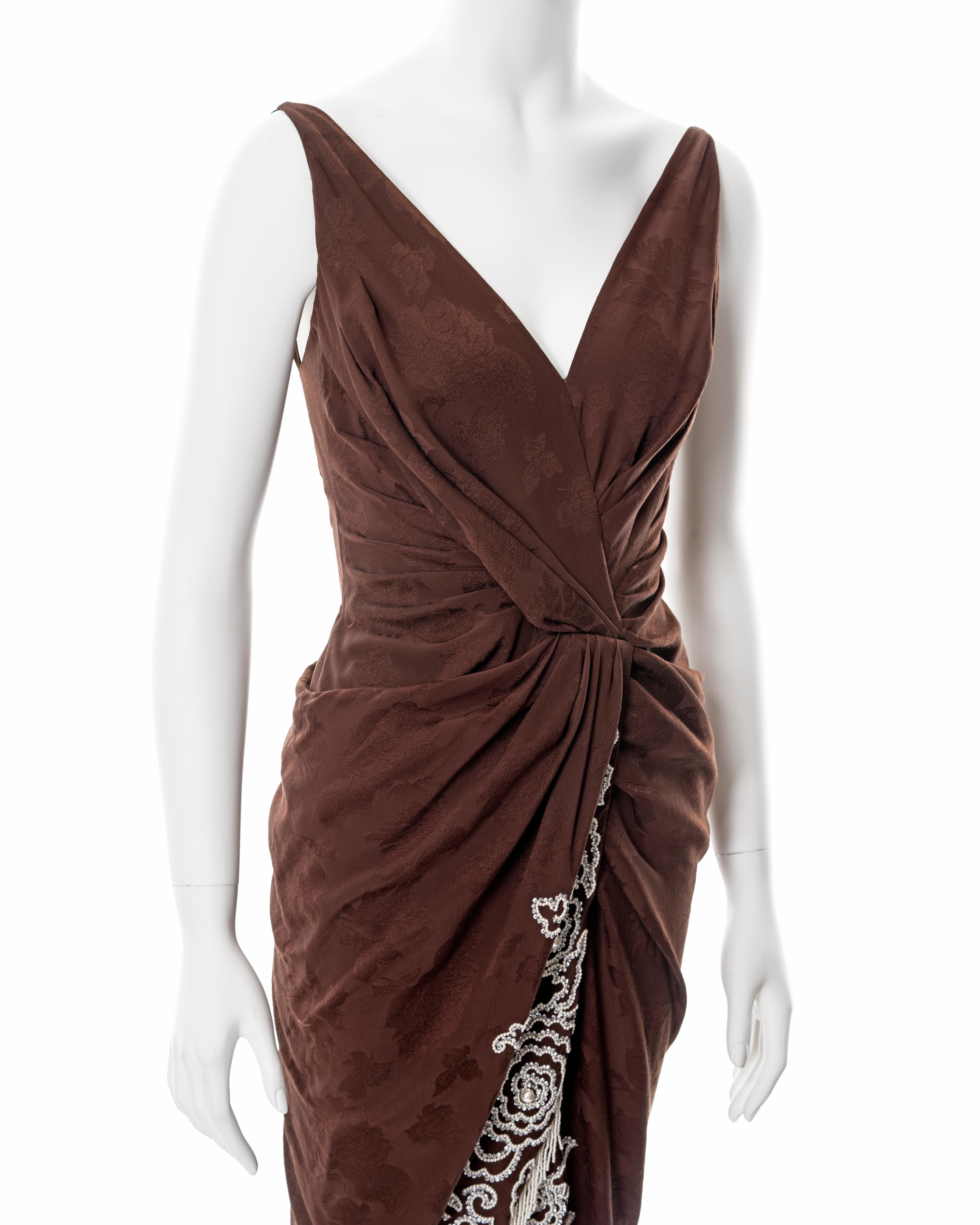 Christian Dior by John Galliano pearl beaded brown silk cocktail dress, ss 2008 For Sale 2