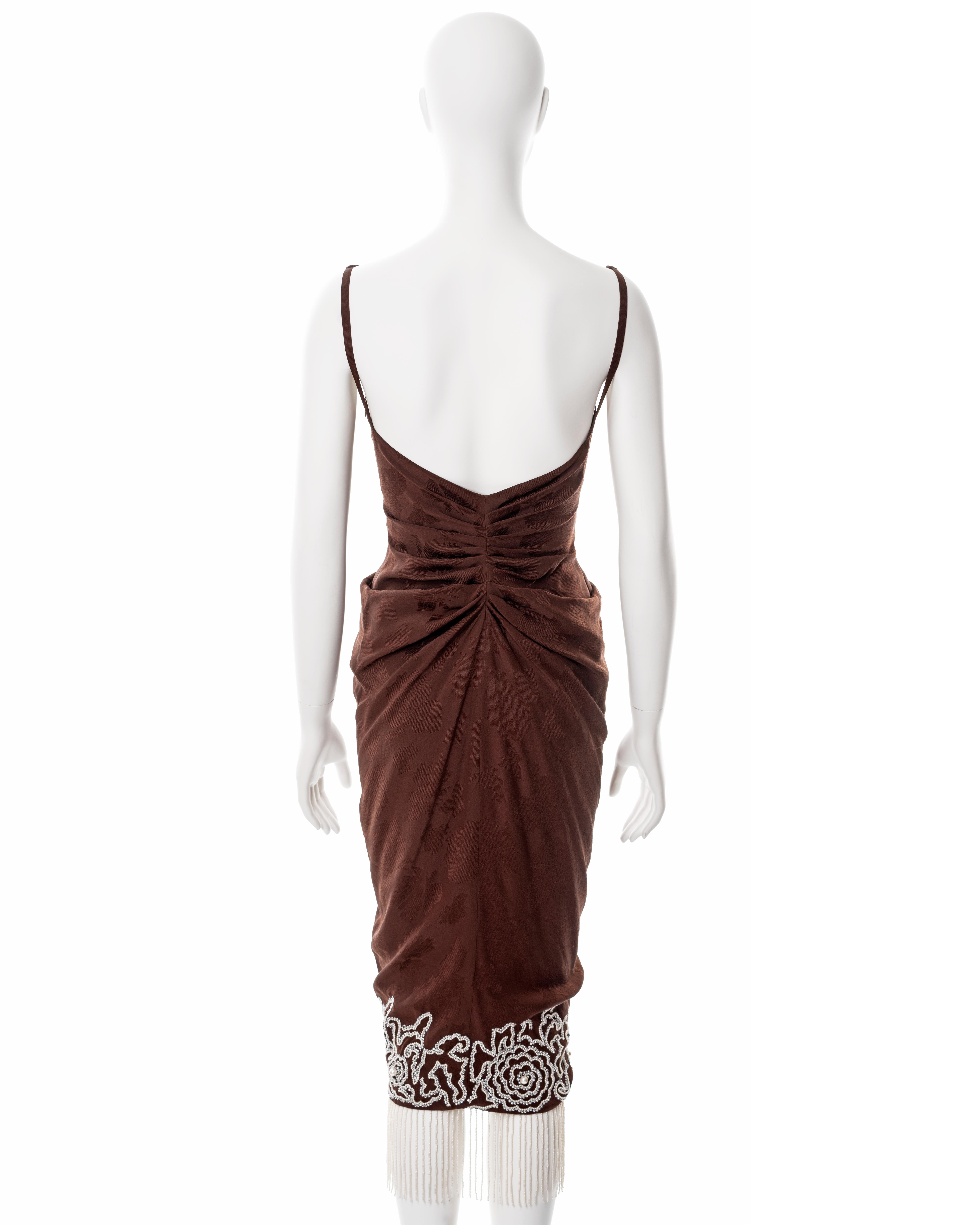 Christian Dior by John Galliano pearl beaded brown silk cocktail dress, ss 2008 For Sale 3