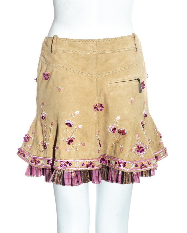Christian Dior by John Galliano pink and cream suede embroidered skirt ...