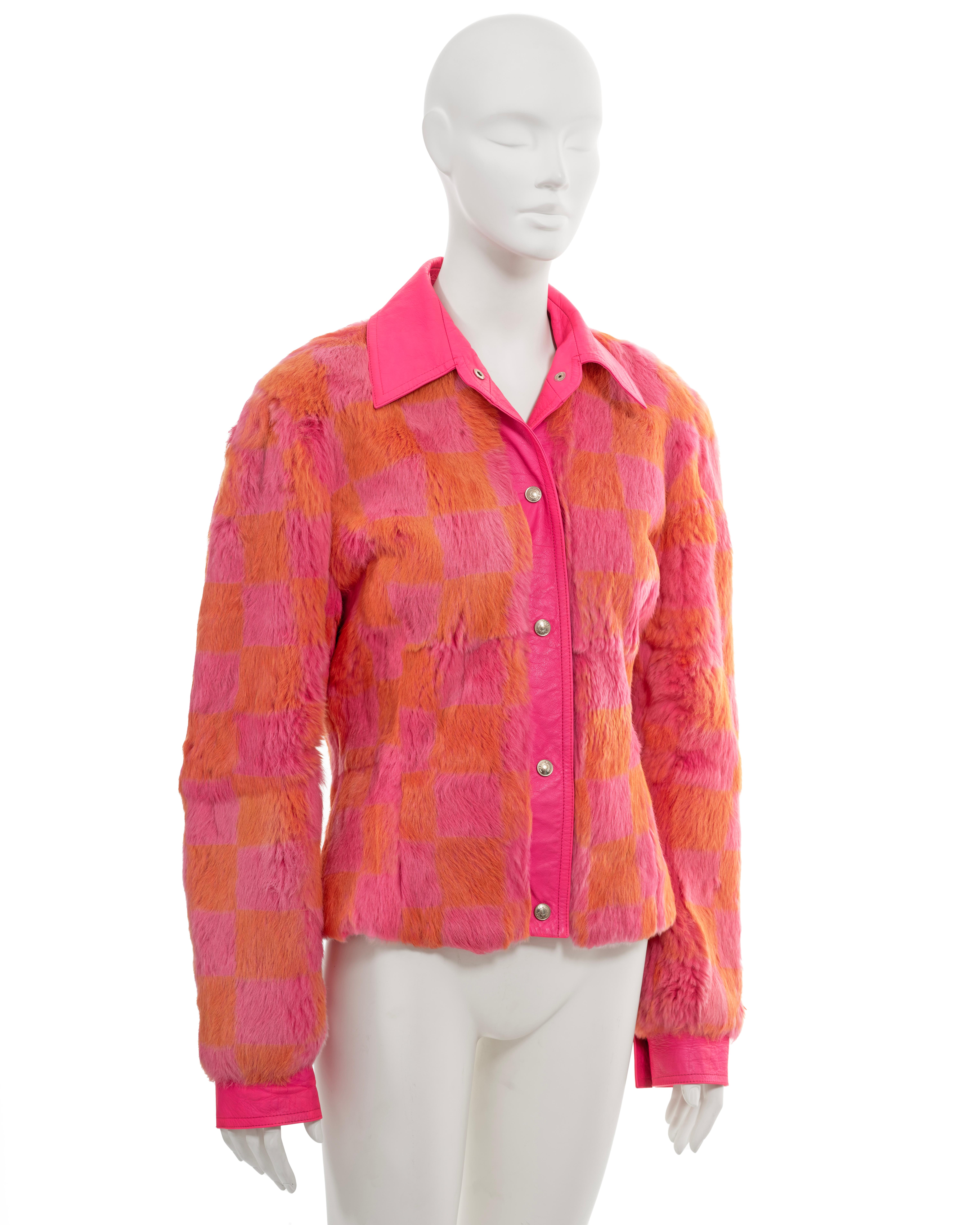 Christian Dior by John Galliano pink and orange fur shirt jacket, fw 2001 In Excellent Condition For Sale In London, GB