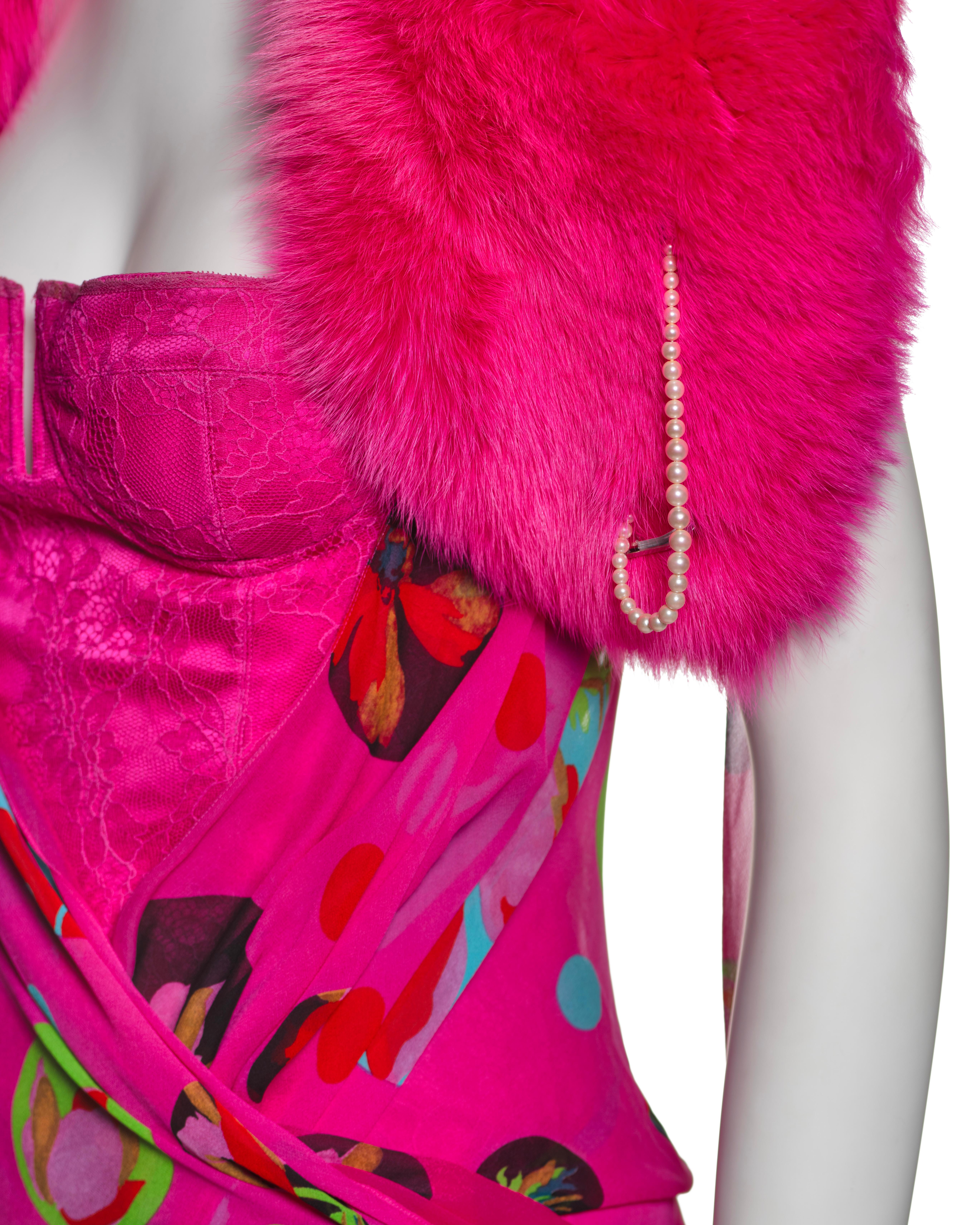 Christian Dior by John Galliano Pink Chiffon Dress, Corset & Fox Fur, SS 2004 11