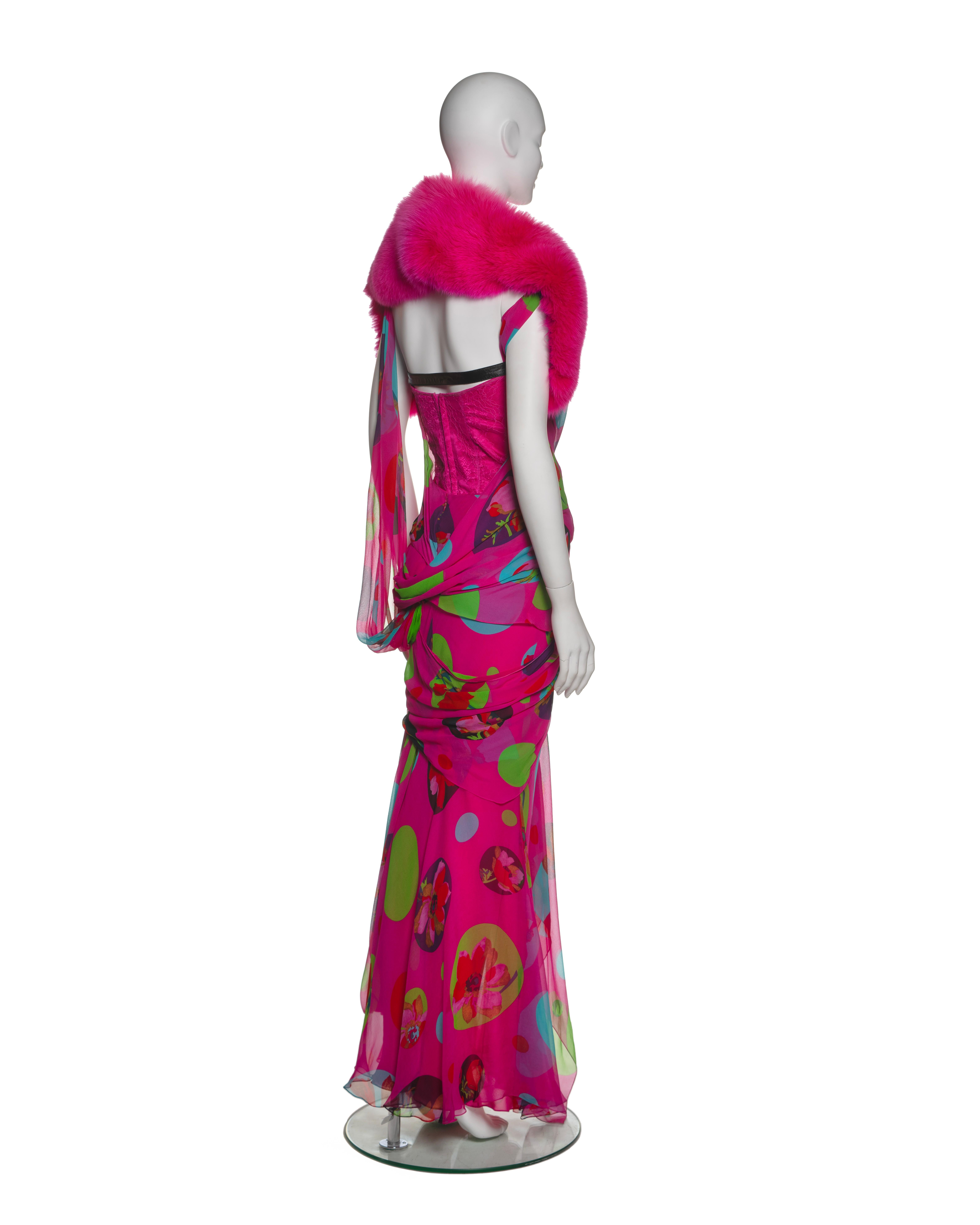 Christian Dior by John Galliano Pink Chiffon Dress, Corset & Fox Fur, SS 2004 4