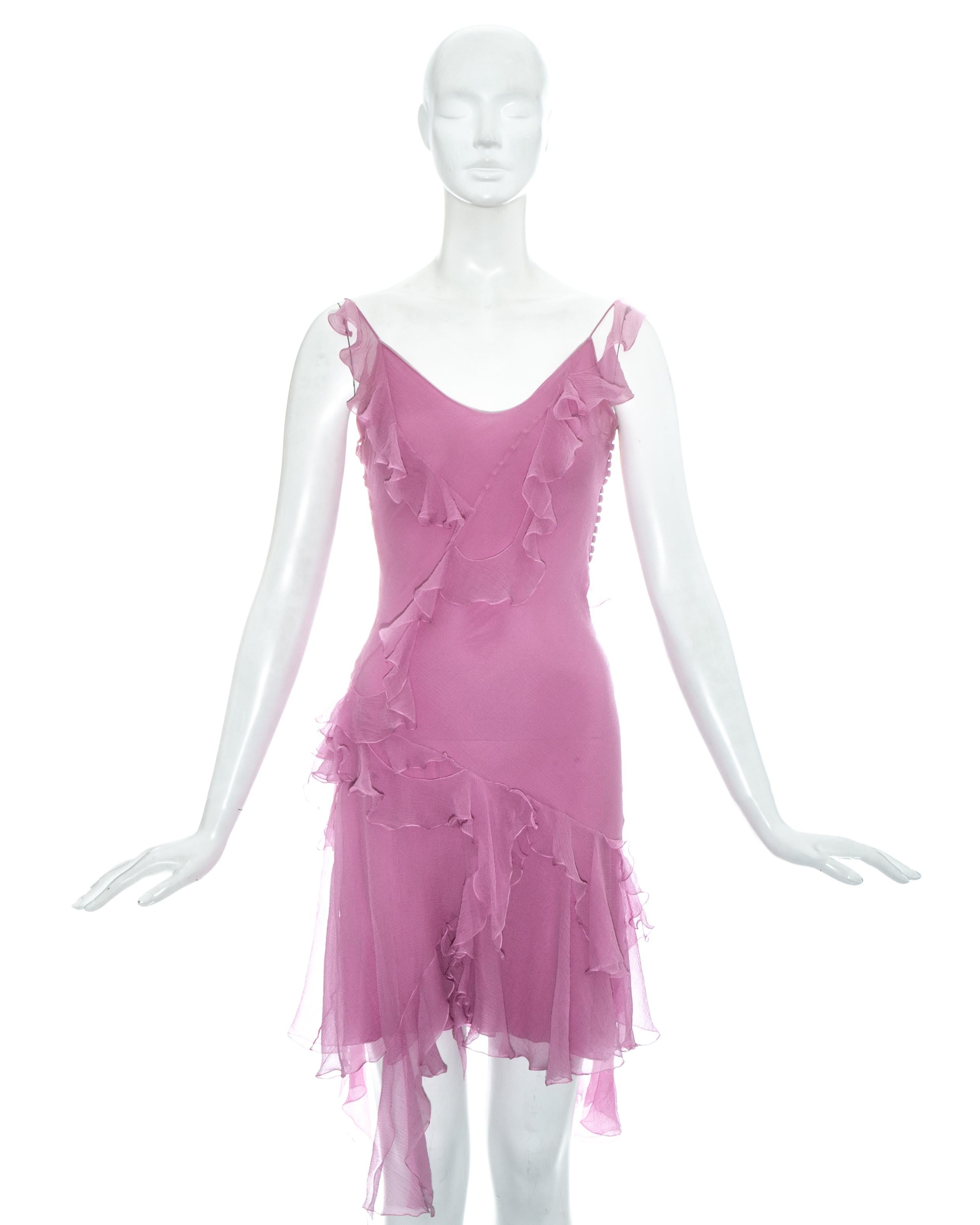Christian Galliano for Christian Dior by John Galliano mini abito in chiffon rosa con volant, ss 2005 4
