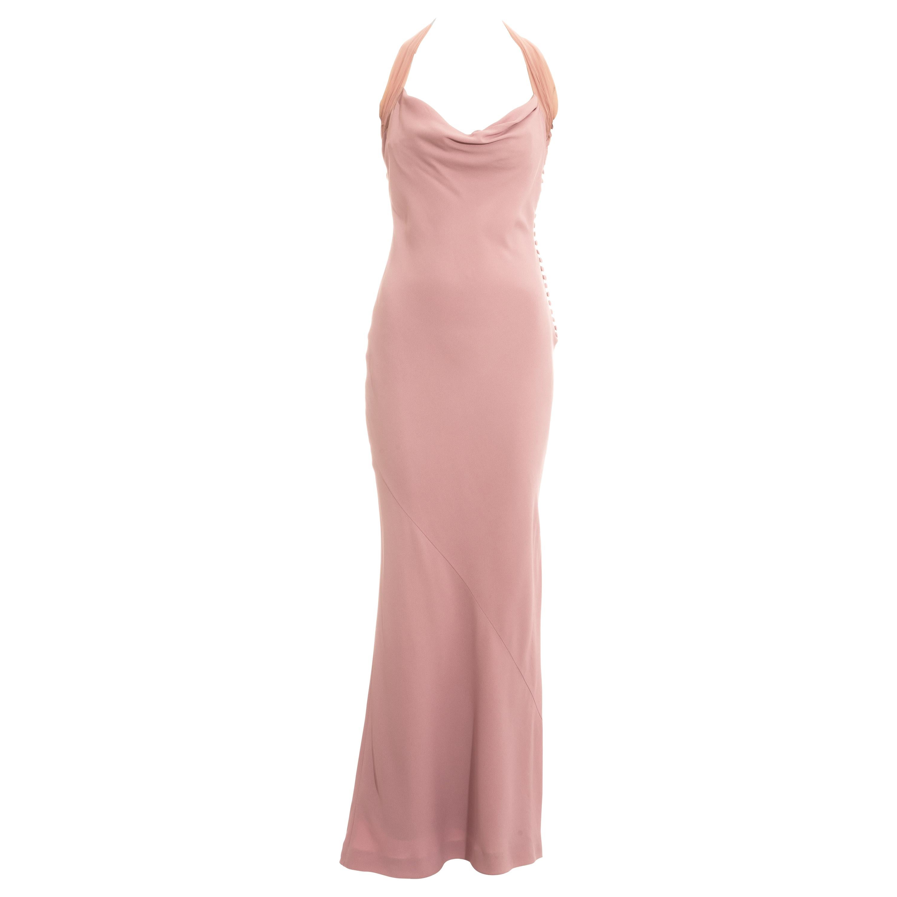 Christian Dior by John Galliano pink crepe halter neck lace up dress fw 1999