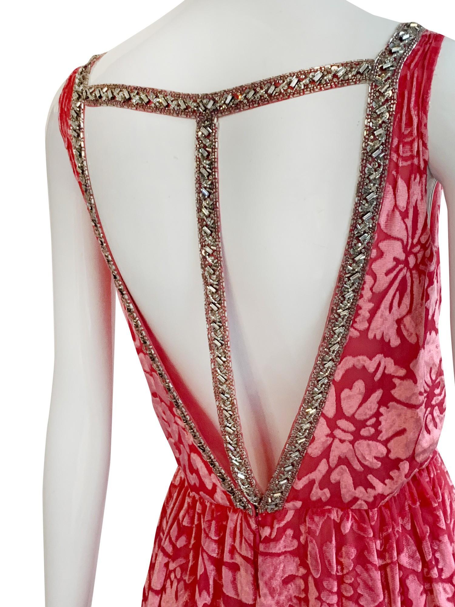 Women's Christian Dior by John Galliano Pink Devore Velvet Evening Gown w/Jeweled Trim For Sale