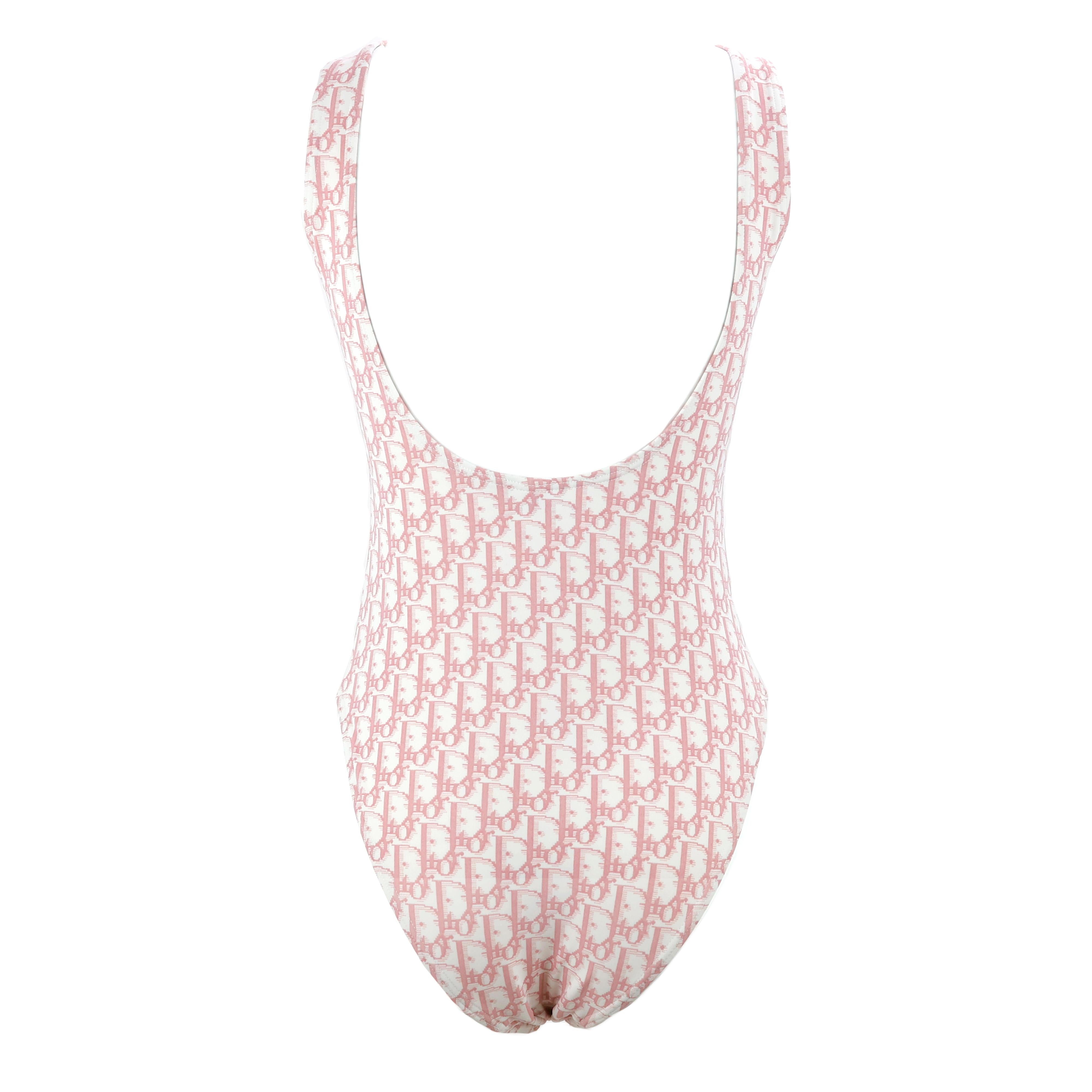 Dior one-piece swimsuit in pink oblique monogram with Dior logo in mini crystals, size M.

Condition:
Excellent.