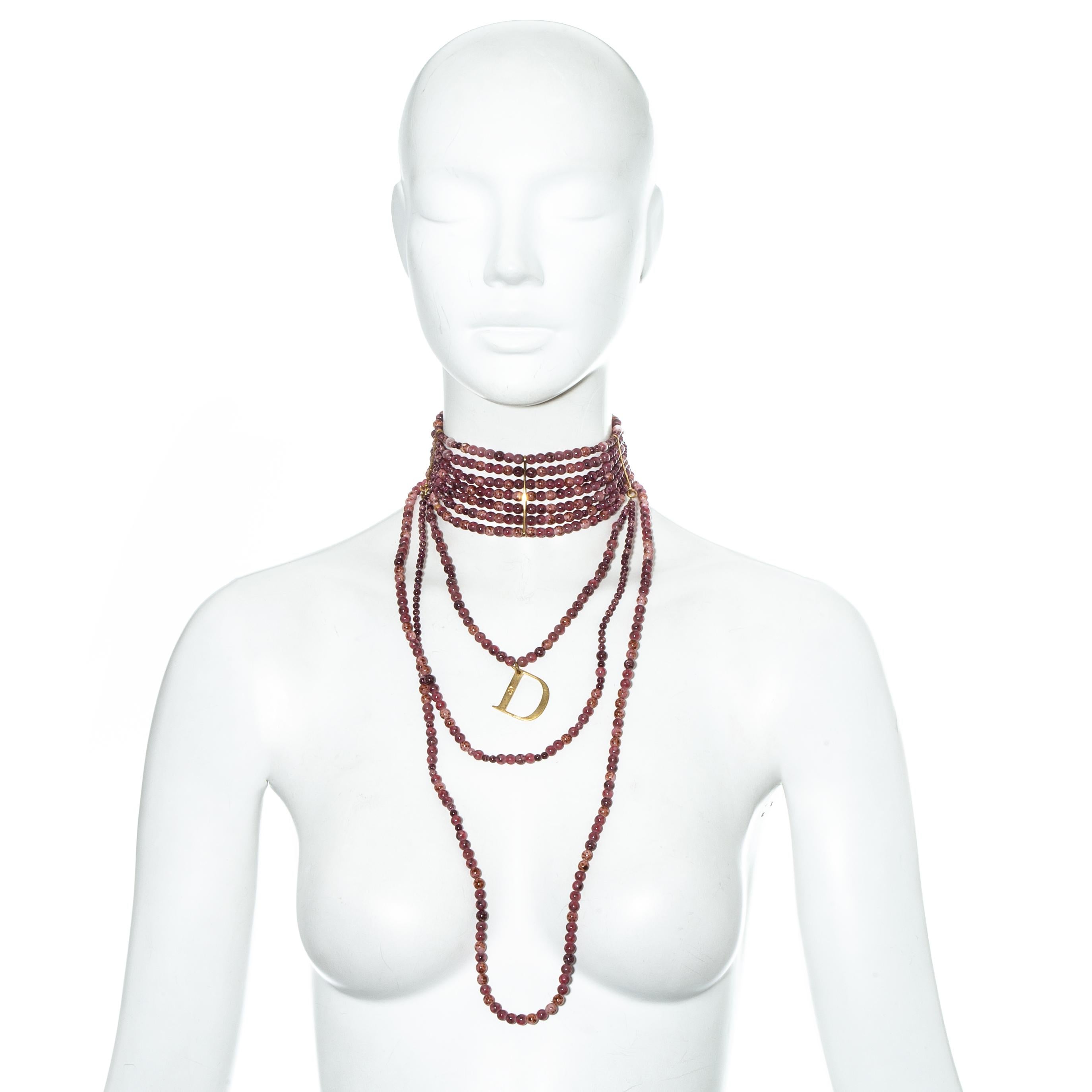 Christian Dior by John Galliano pink marble glass bead choker necklace, fw 1999 2