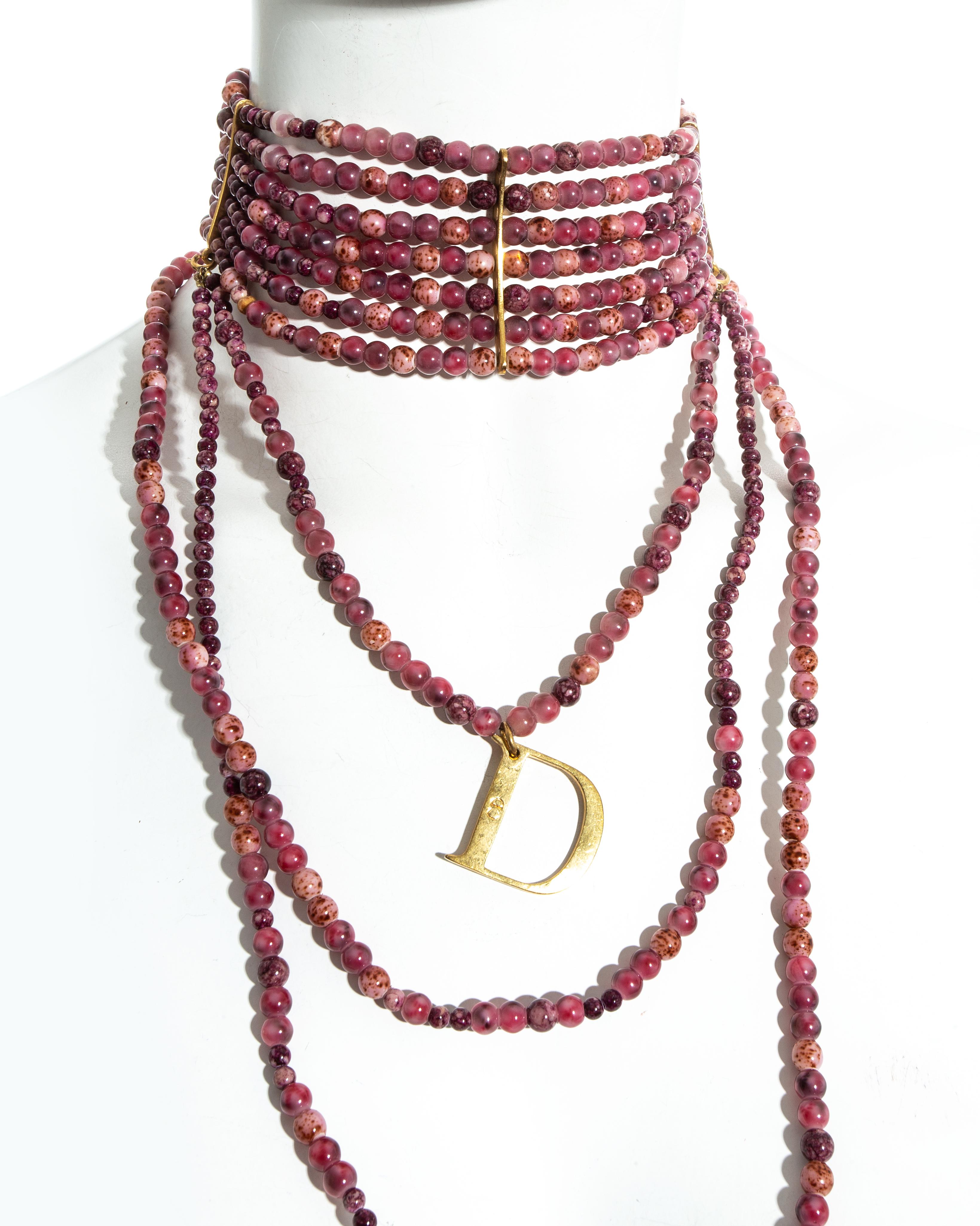 Christian Dior by John Galliano pink marble glass bead choker necklace, fw 1999 3