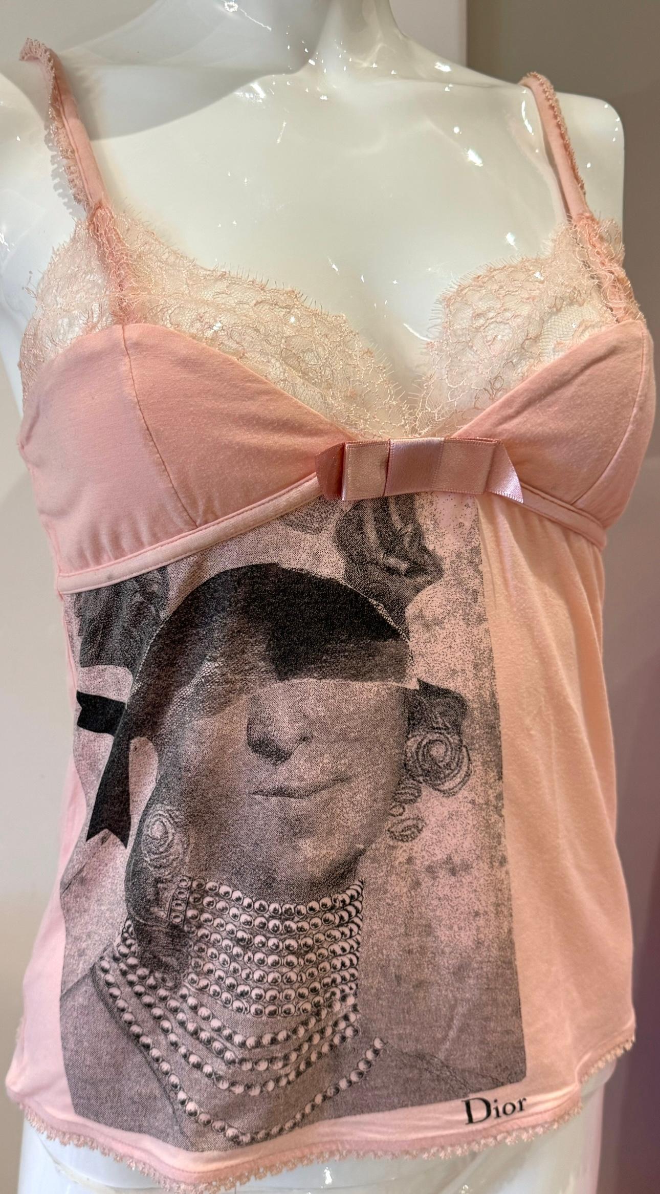 Christian Dior by John Galliano vintage top, Marie Antoinette print with “Dior”  size 40 FR it fits US 2 up to US 4/6 it’s  stretchy 