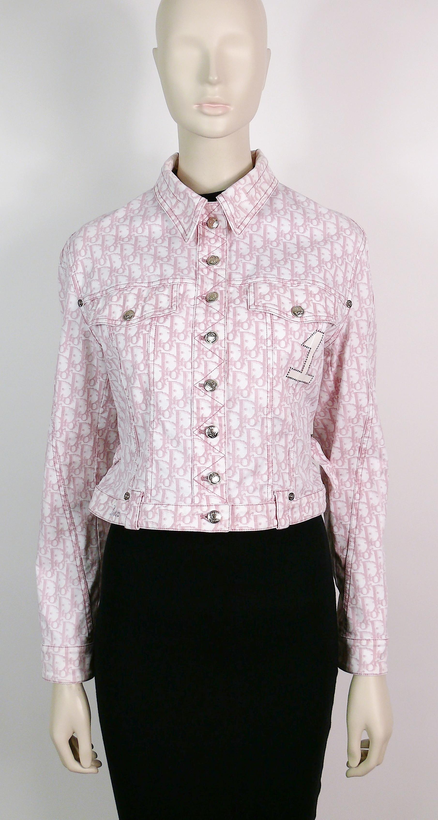 Christian Dior by John Galliano Pink Monogram Denim Jacket US Size 10 2