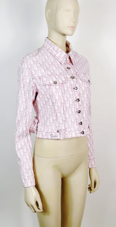 Christian Dior by John Galliano Pink Monogram Denim Jacket US Size 10