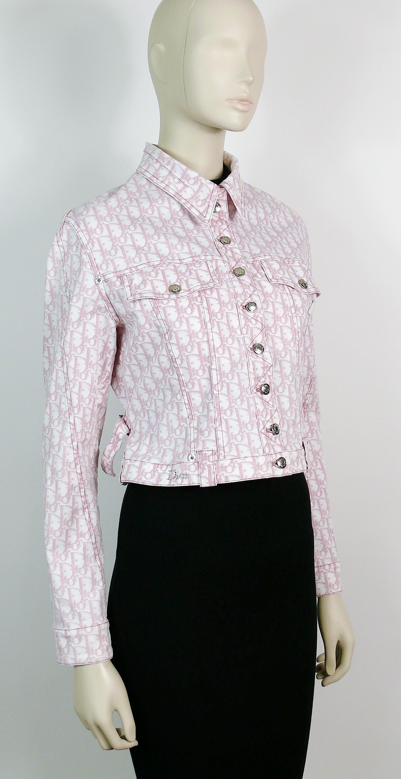 Women's Christian Dior by John Galliano Pink Monogram Denim Jacket US Size 10